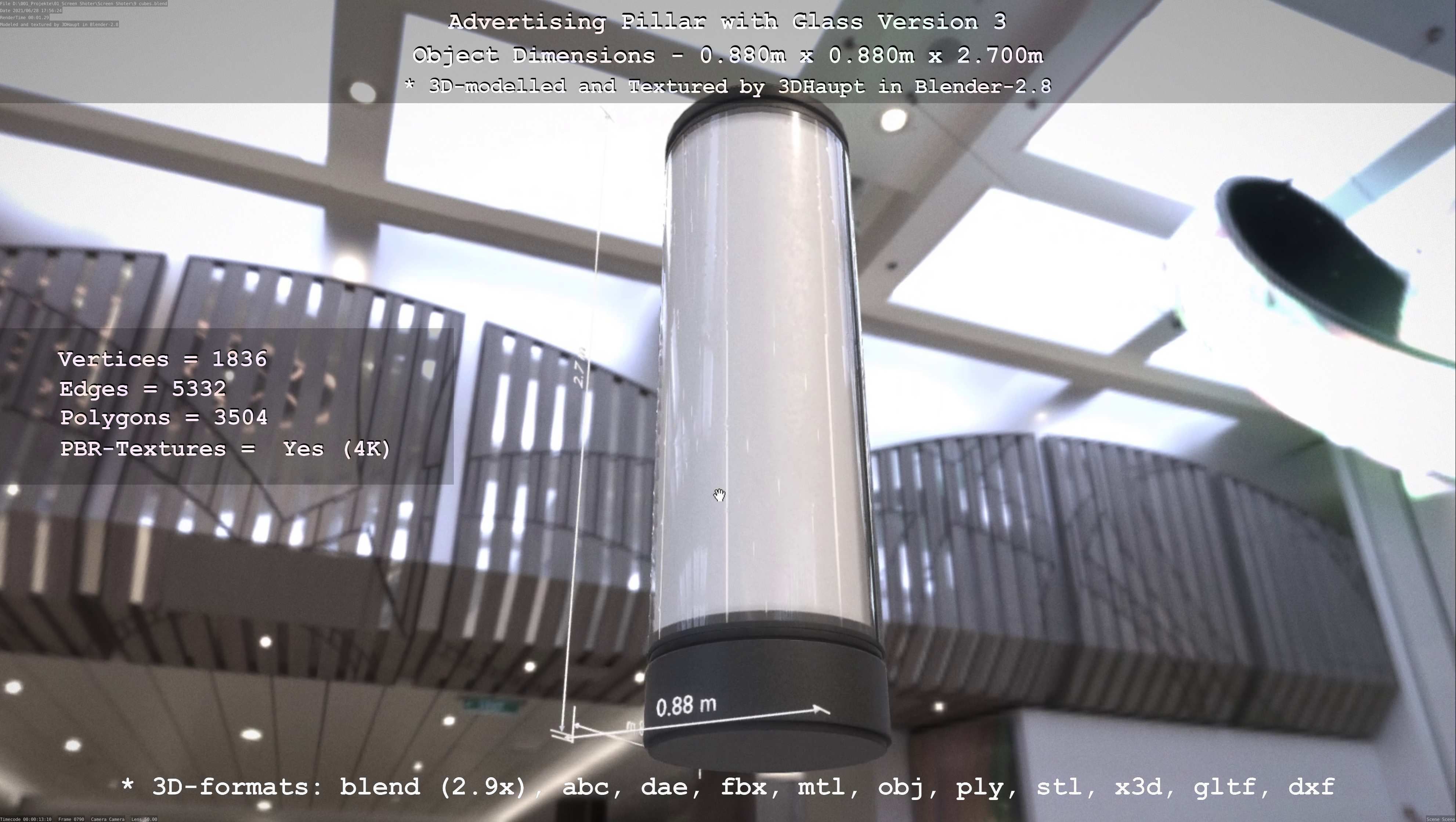 Advertising Pillar with Glass 3 Low-poly 3D model_66