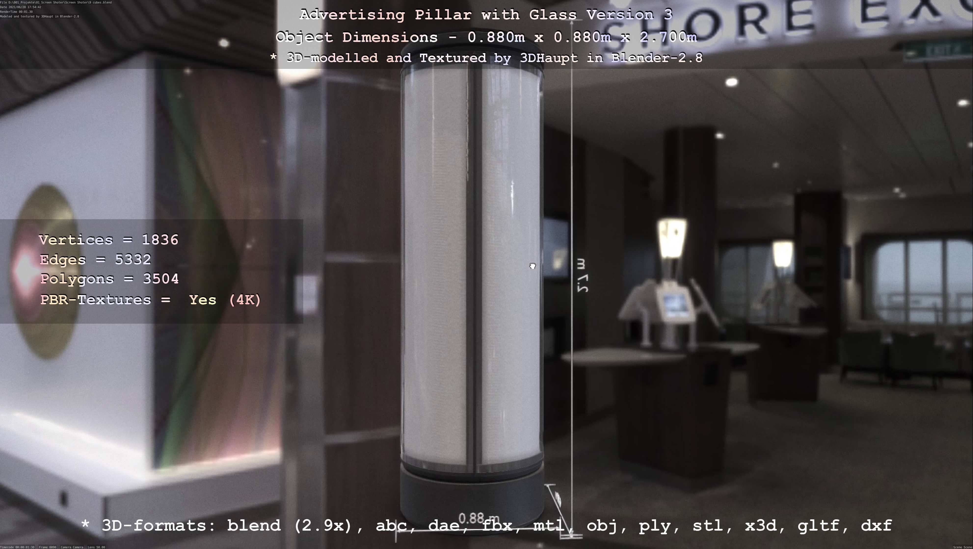 Advertising Pillar with Glass 3 Low-poly 3D model_9