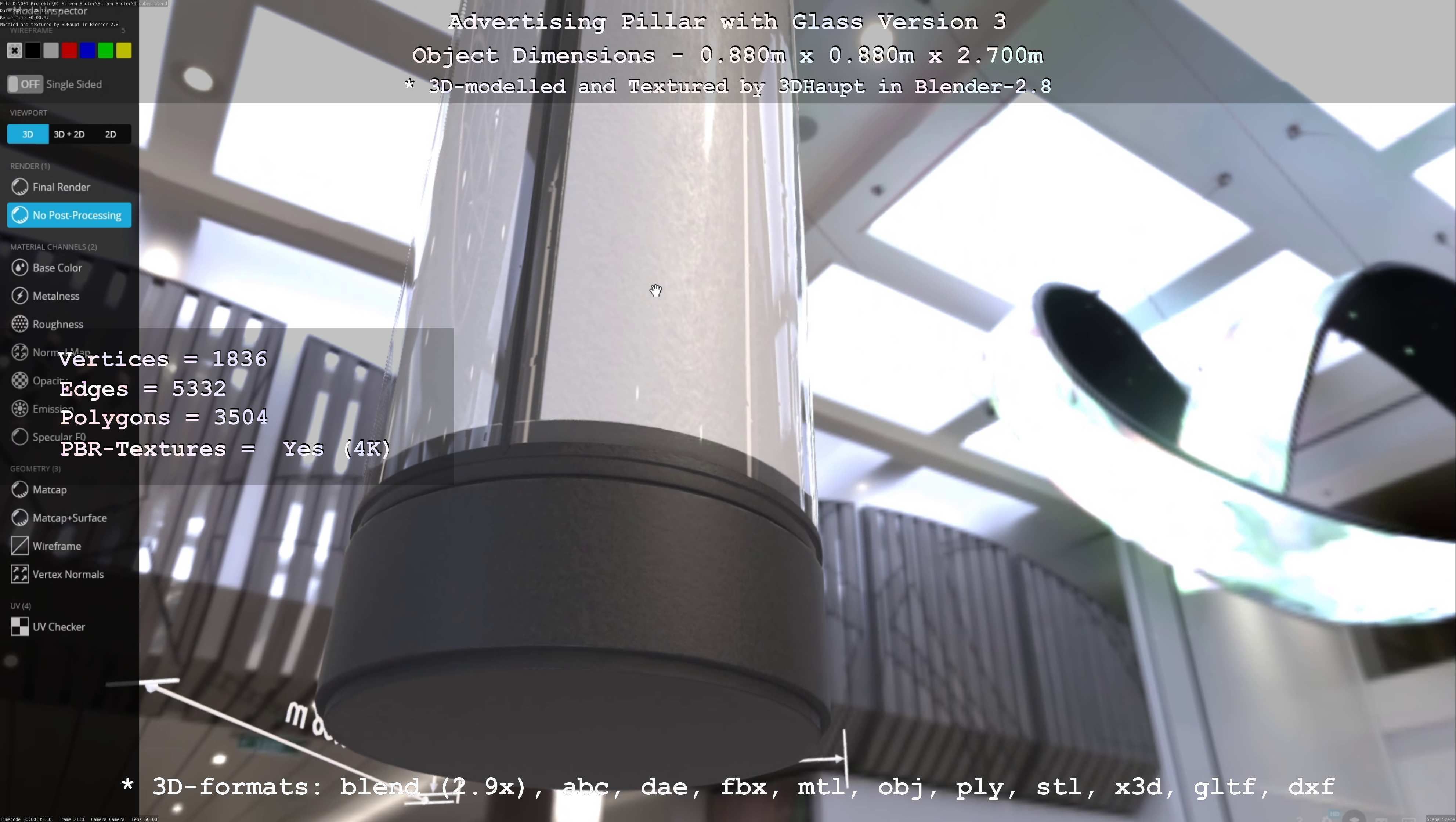 Advertising Pillar with Glass 3 Low-poly 3D model_24