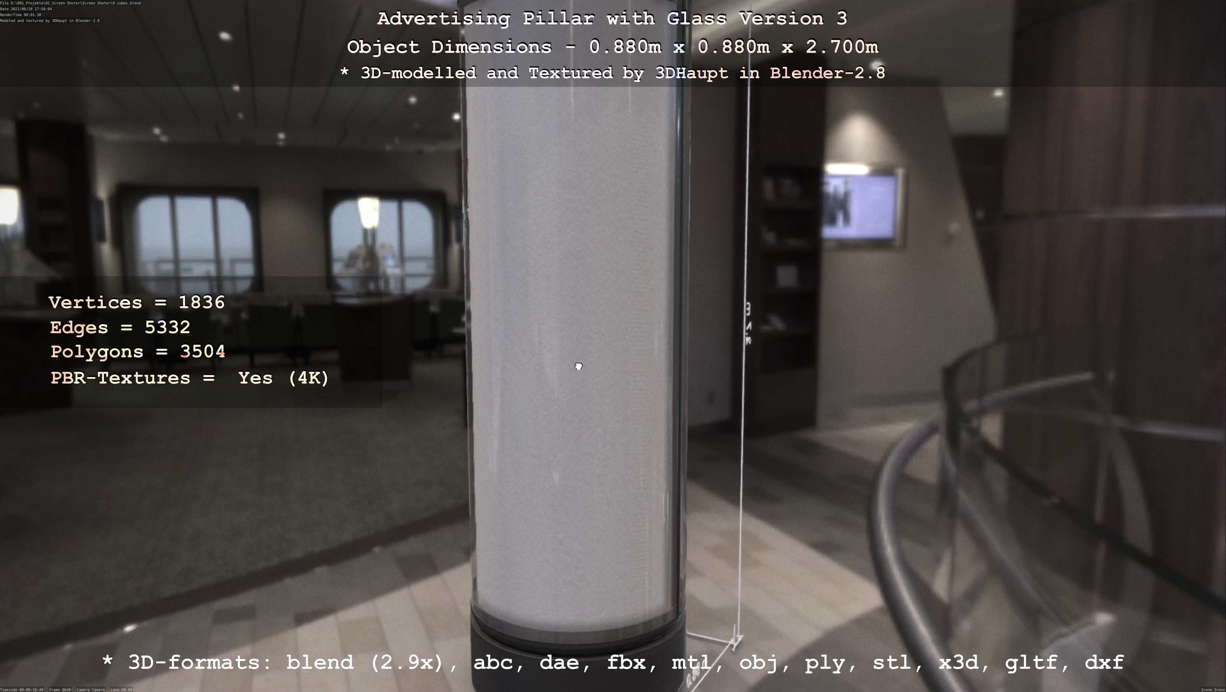 Advertising Pillar with Glass 3 Low-poly 3D model_33