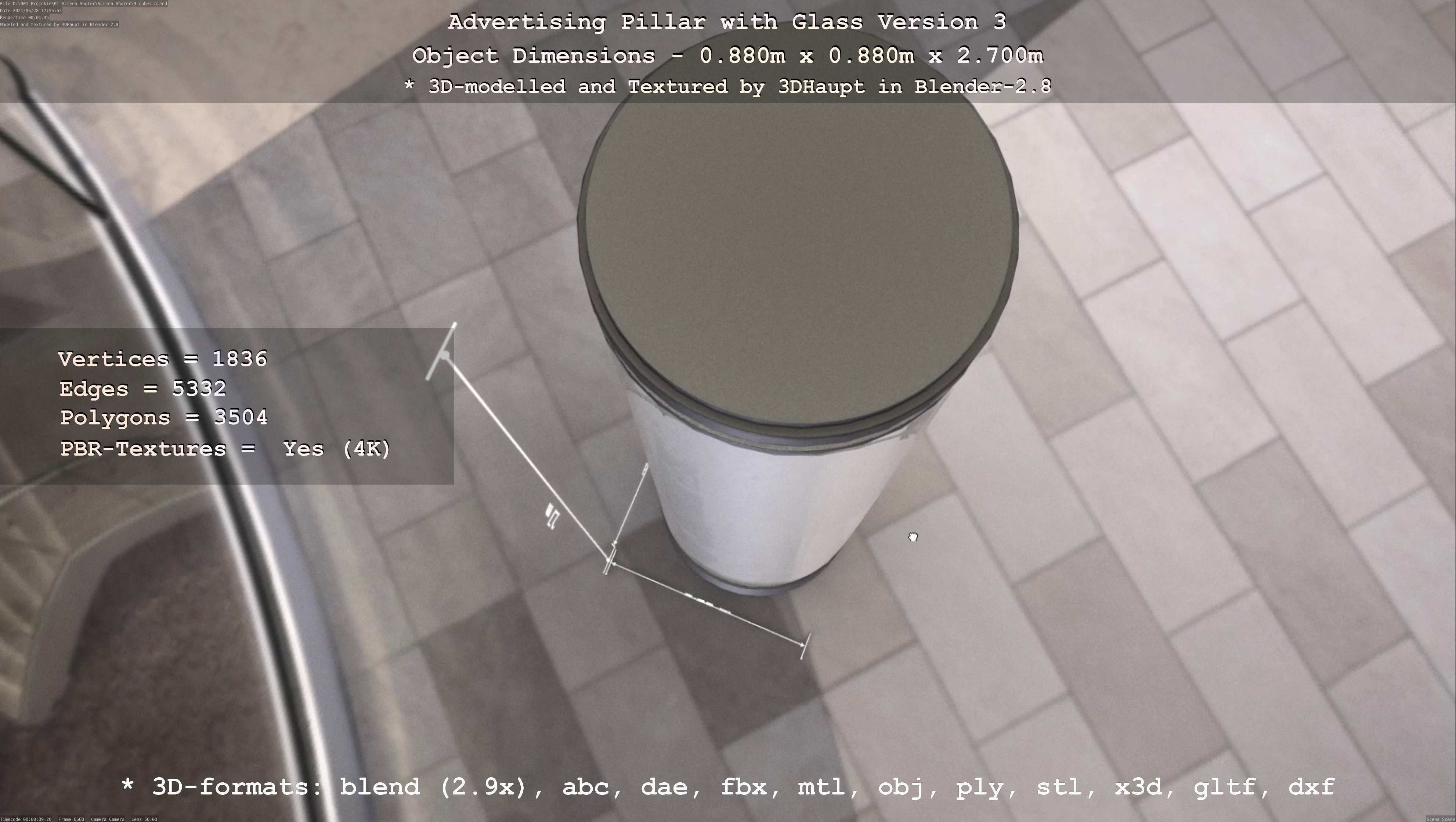 Advertising Pillar with Glass 3 Low-poly 3D model_44