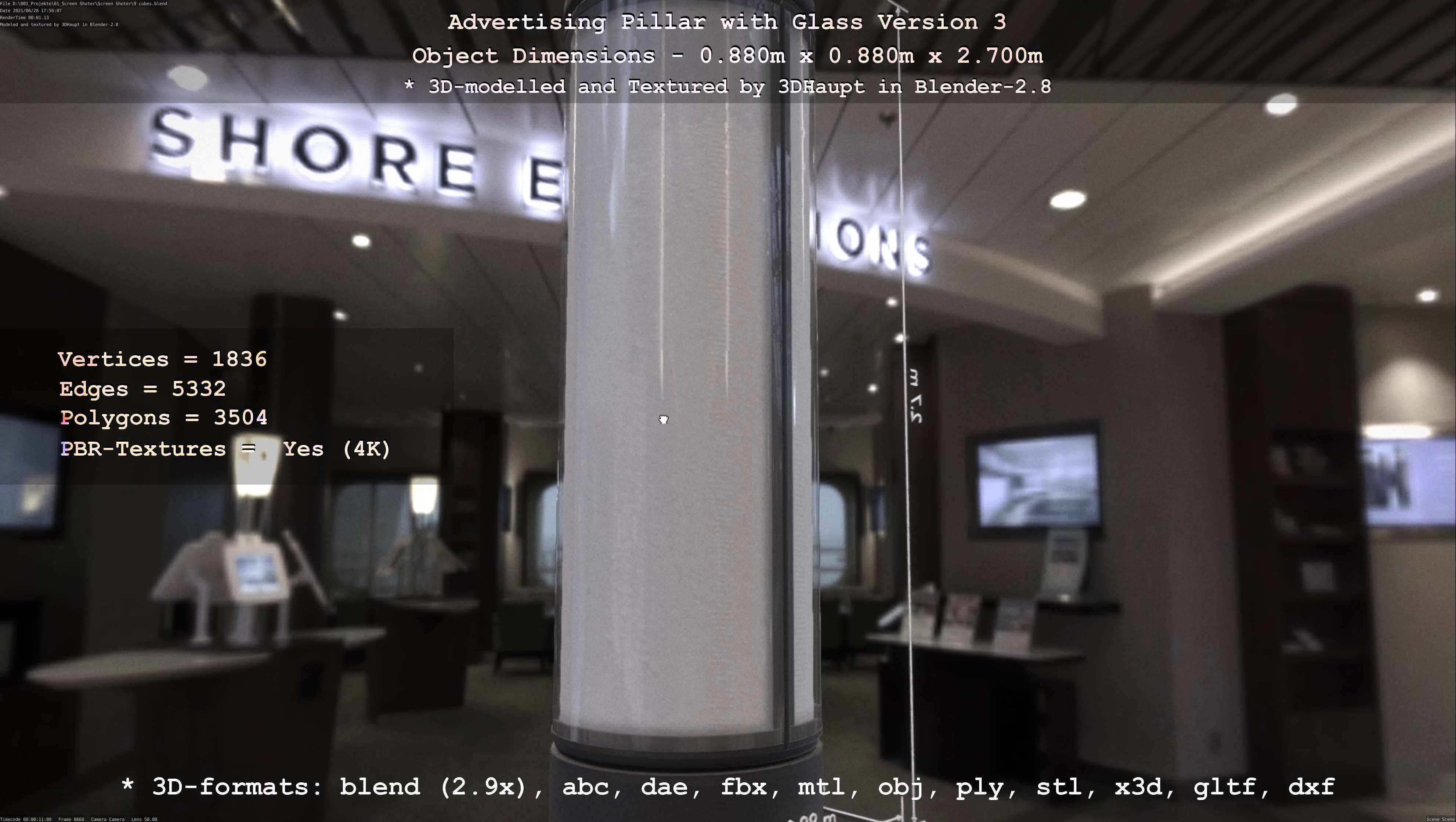 Advertising Pillar with Glass 3 Low-poly 3D model_53