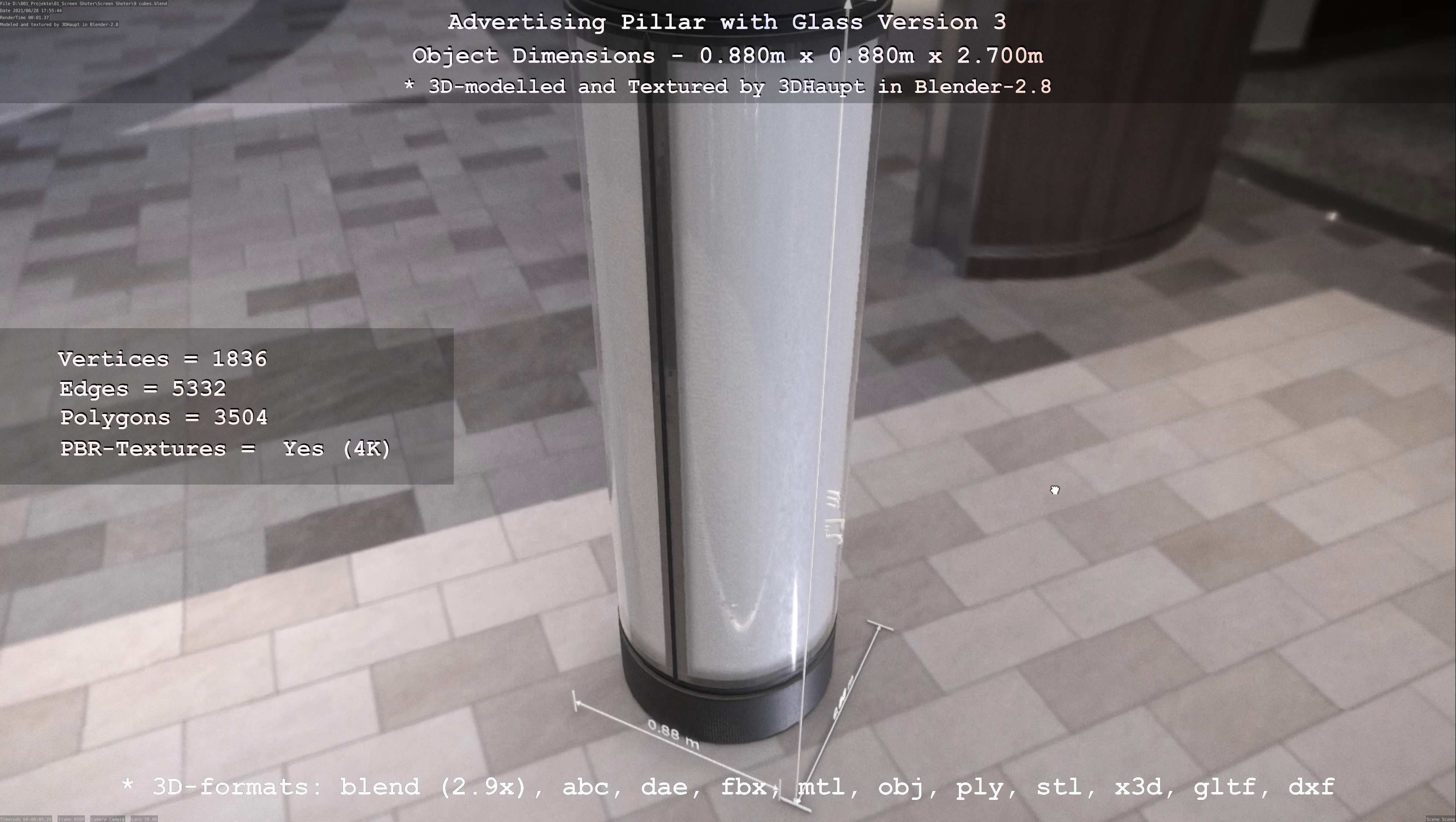 Advertising Pillar with Glass 3 Low-poly 3D model_38