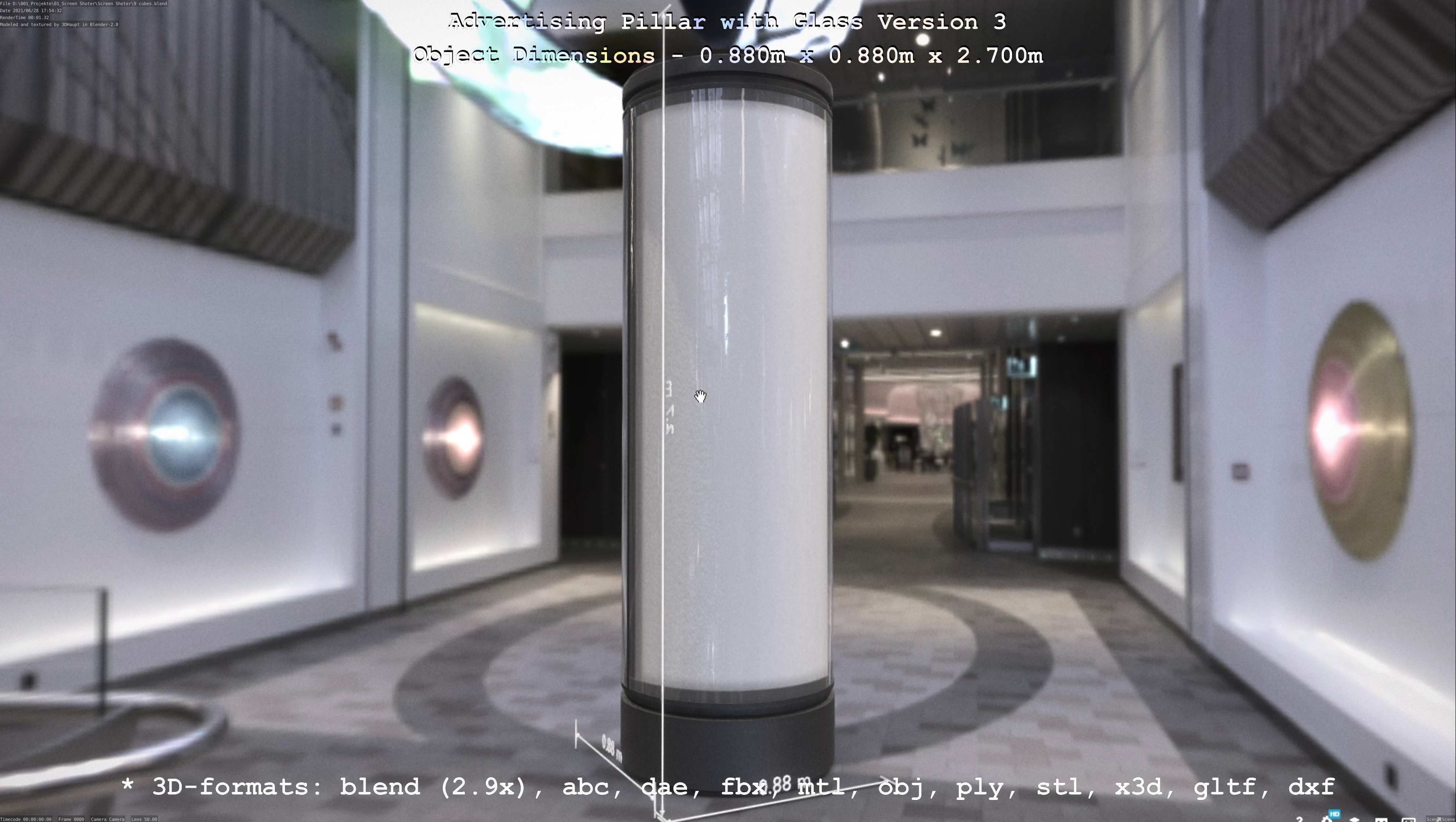 Advertising Pillar with Glass 3 Low-poly 3D model_68