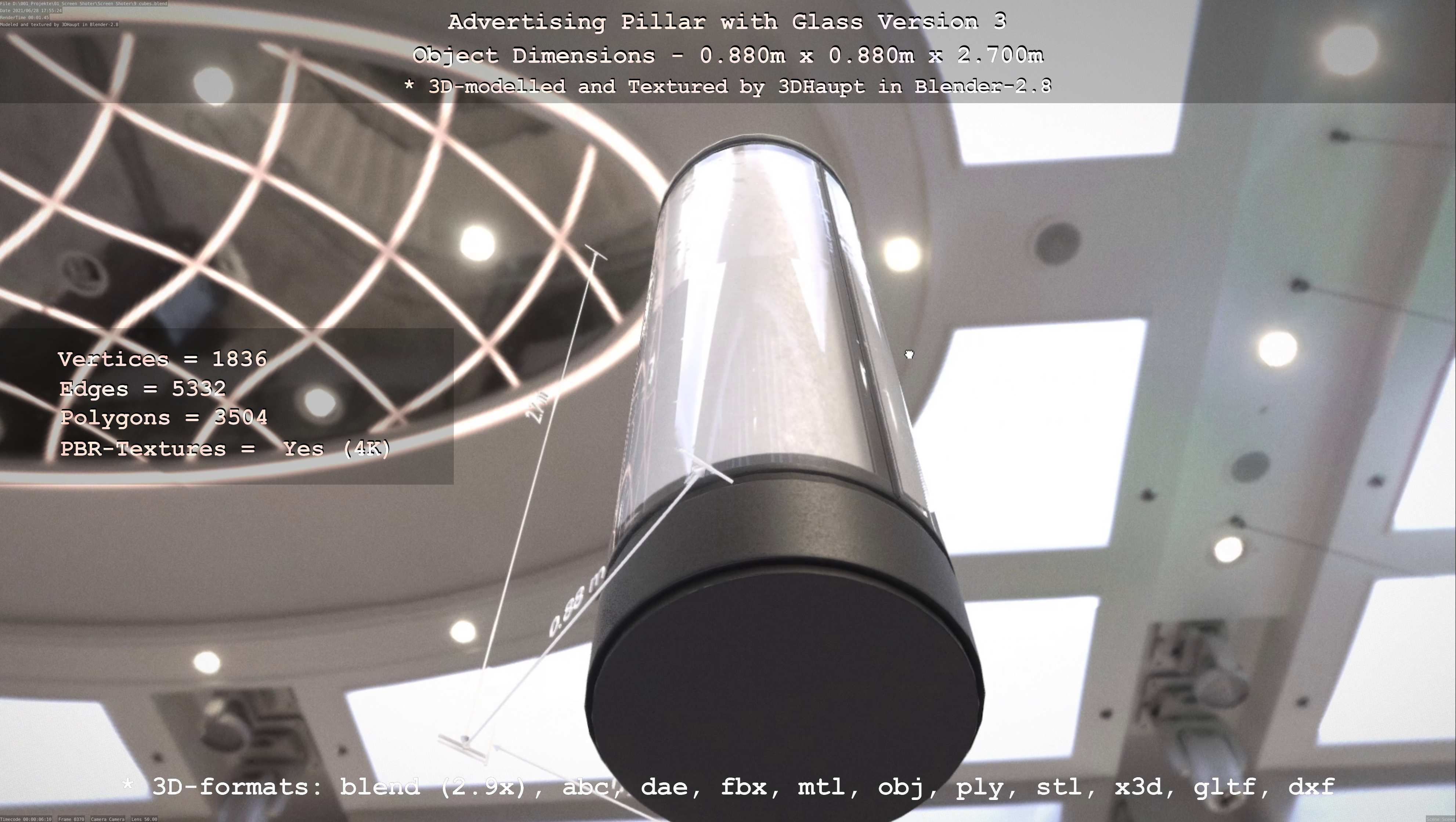 Advertising Pillar with Glass 3 Low-poly 3D model_36