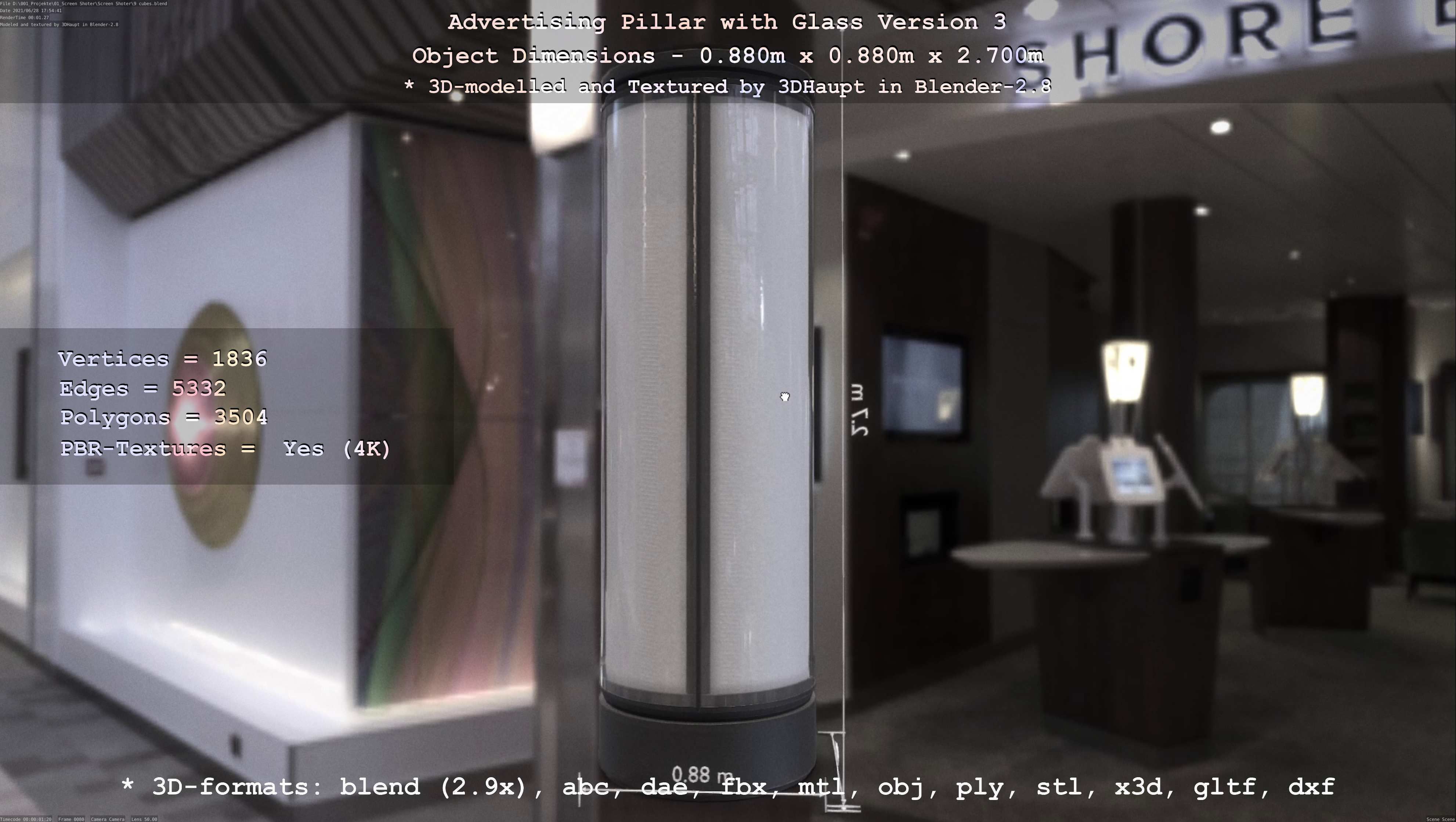 Advertising Pillar with Glass 3 Low-poly 3D model_76