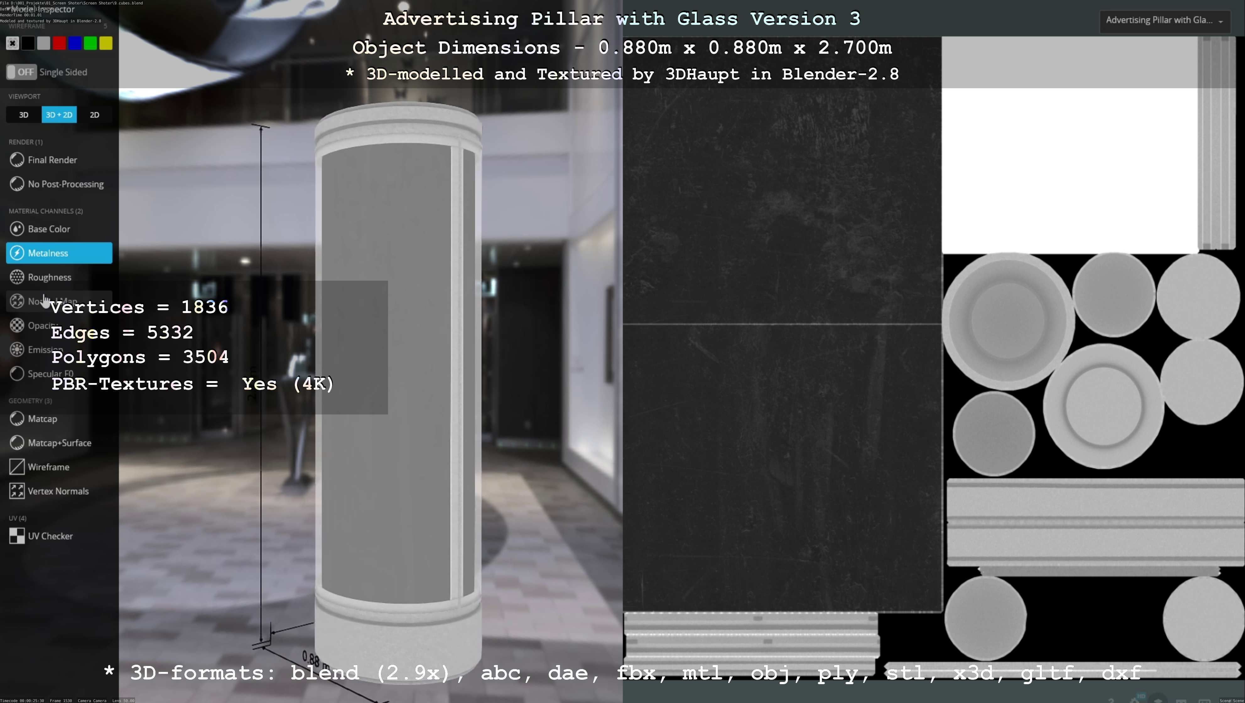 Advertising Pillar with Glass 3 Low-poly 3D model_17