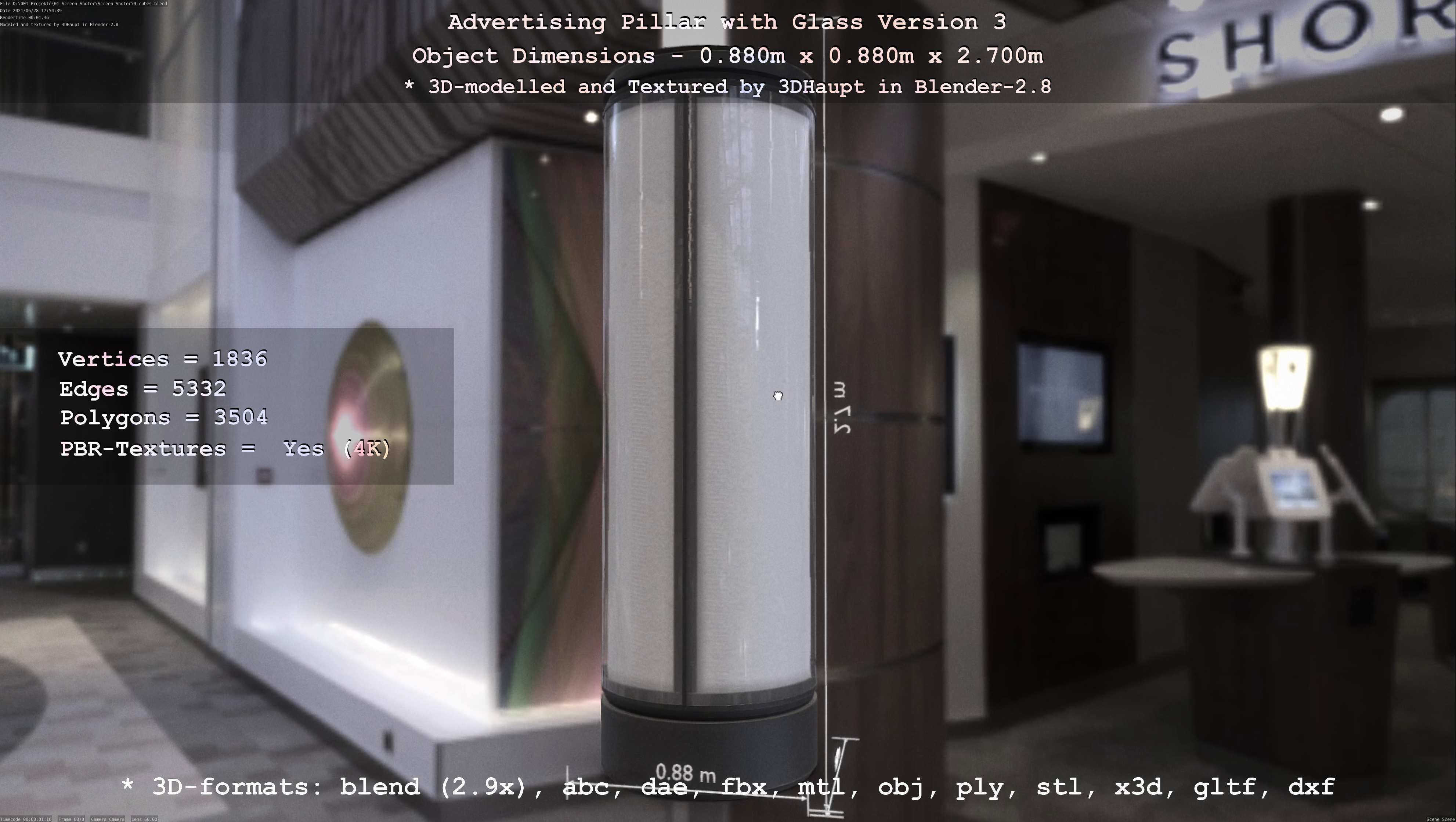 Advertising Pillar with Glass 3 Low-poly 3D model_75