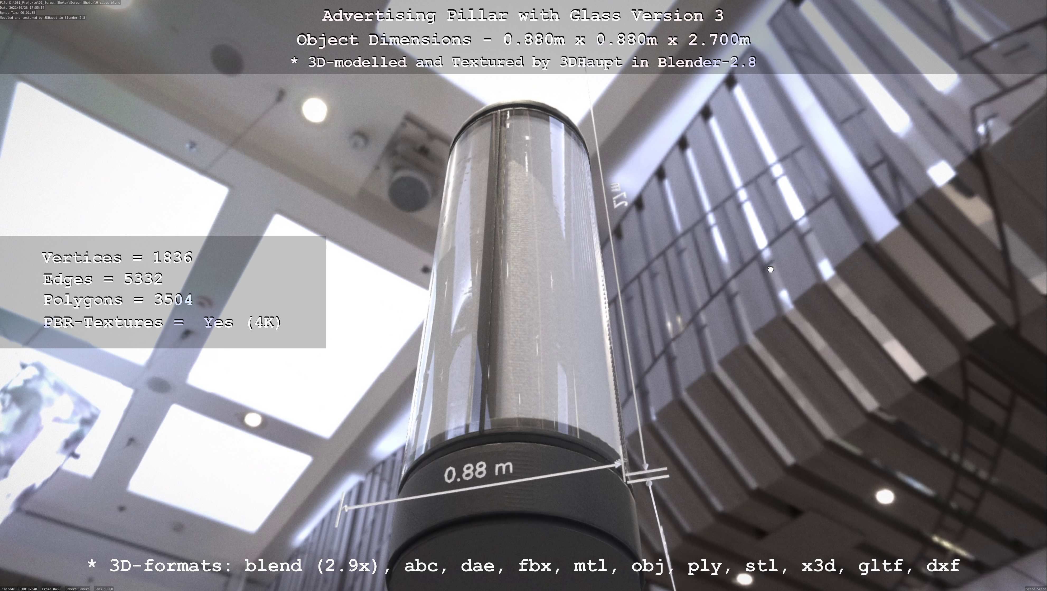 Advertising Pillar with Glass 3 Low-poly 3D model_103