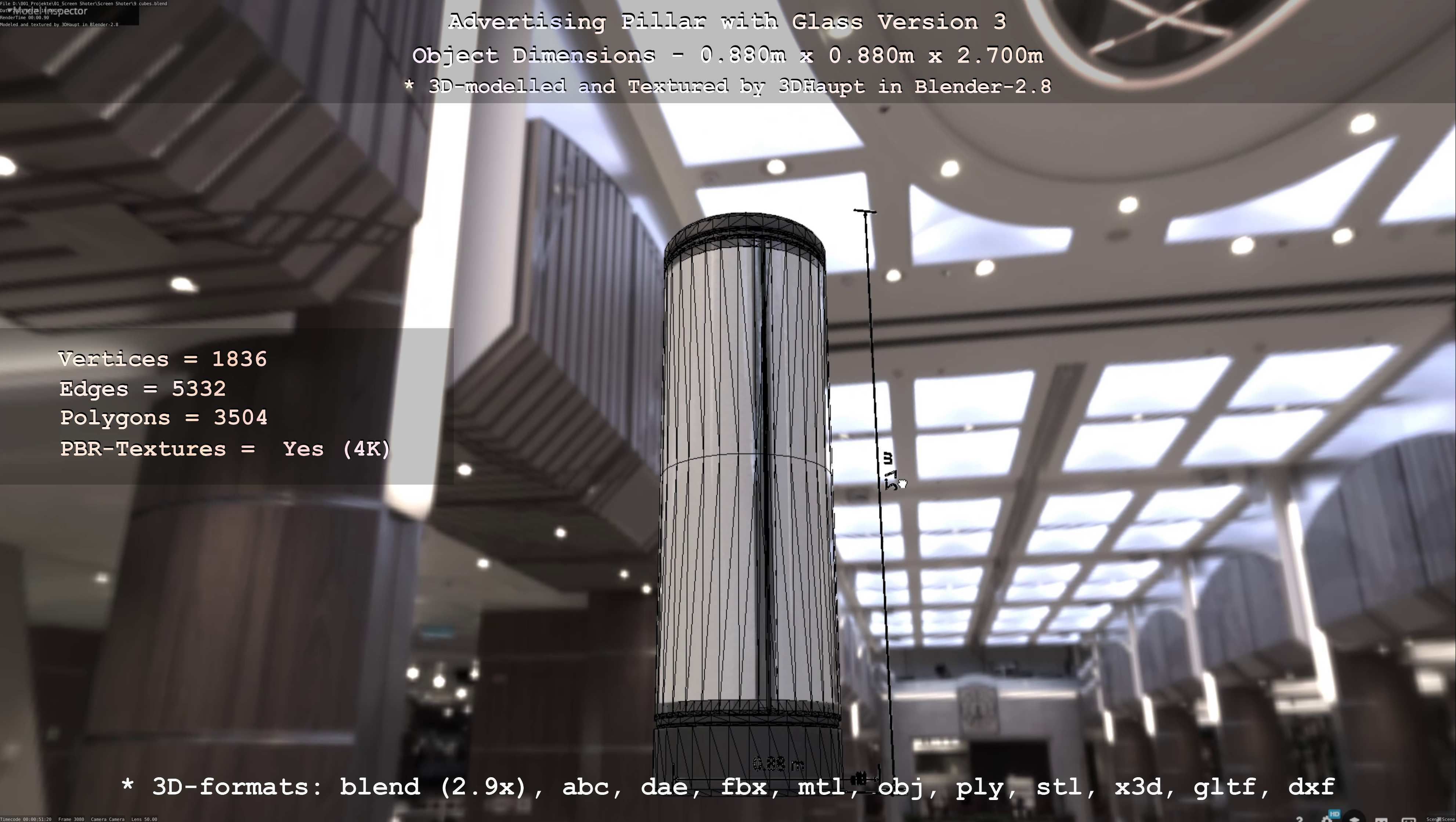 Advertising Pillar with Glass 3 Low-poly 3D model_7