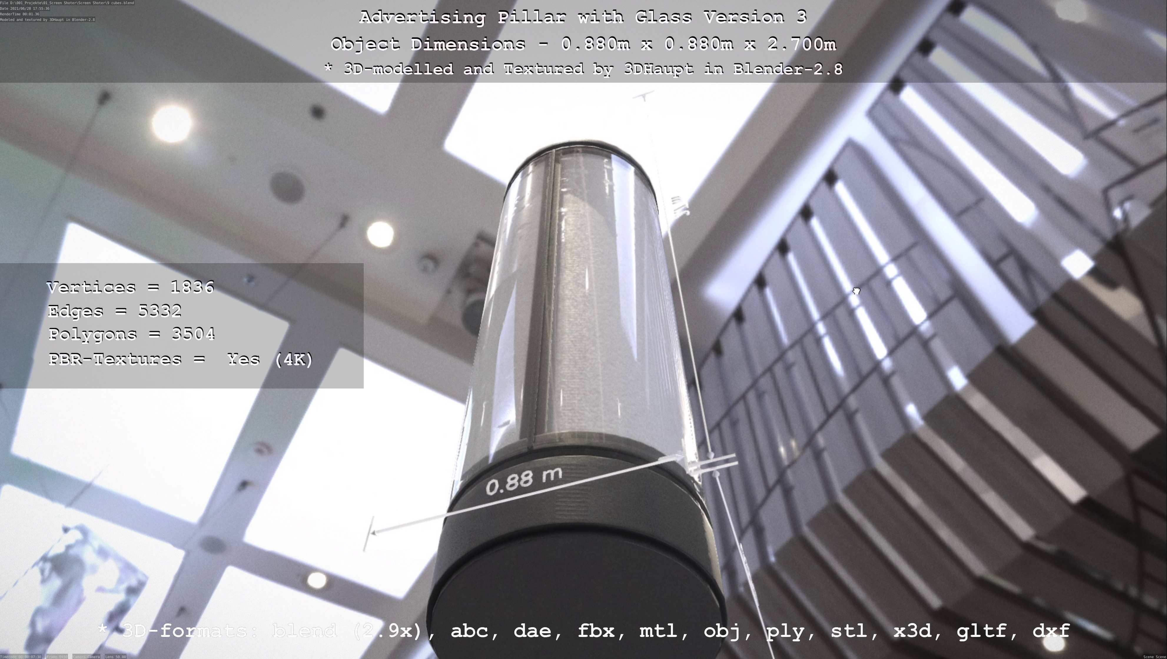 Advertising Pillar with Glass 3 Low-poly 3D model_102