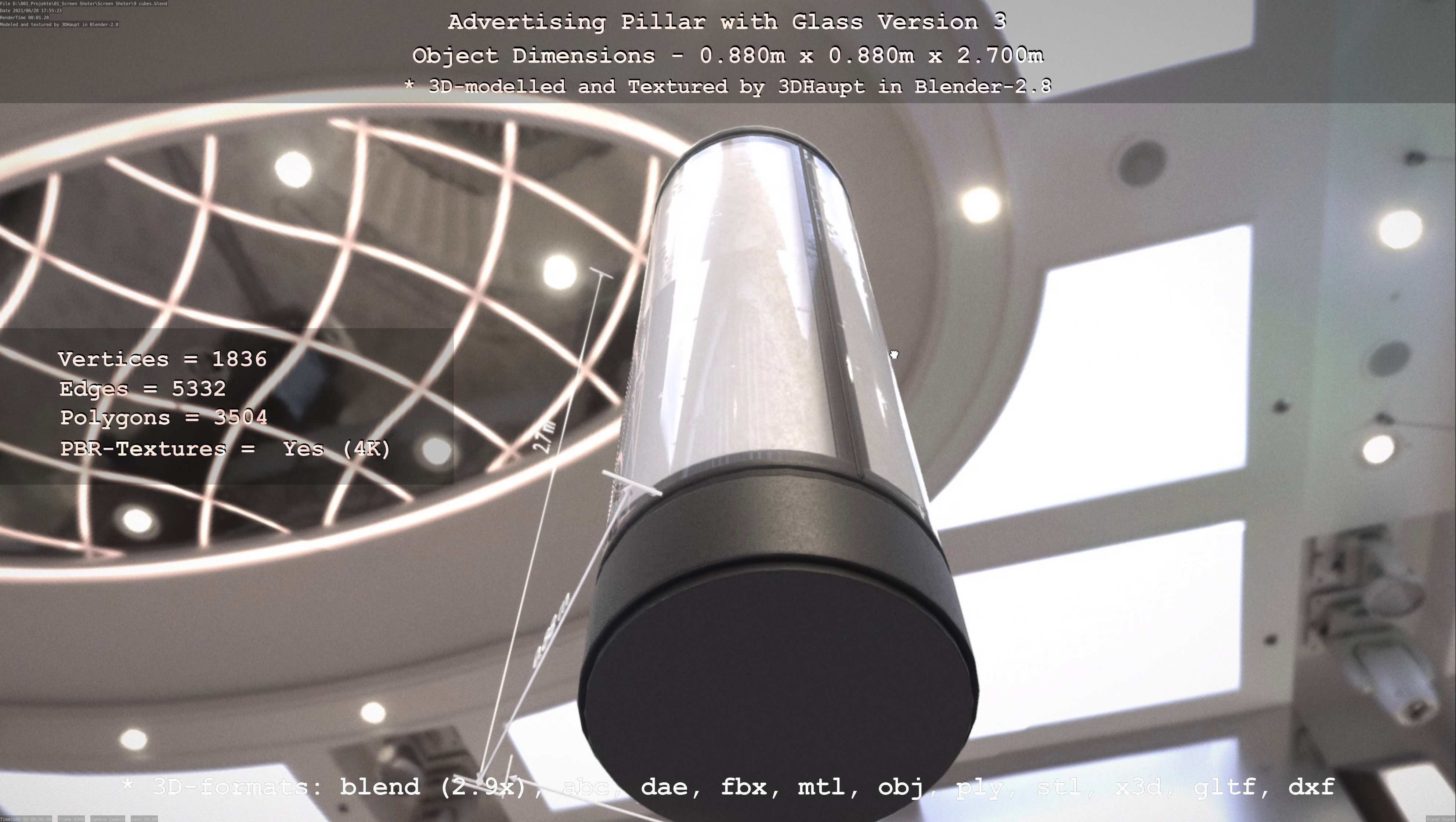 Advertising Pillar with Glass 3 Low-poly 3D model_101