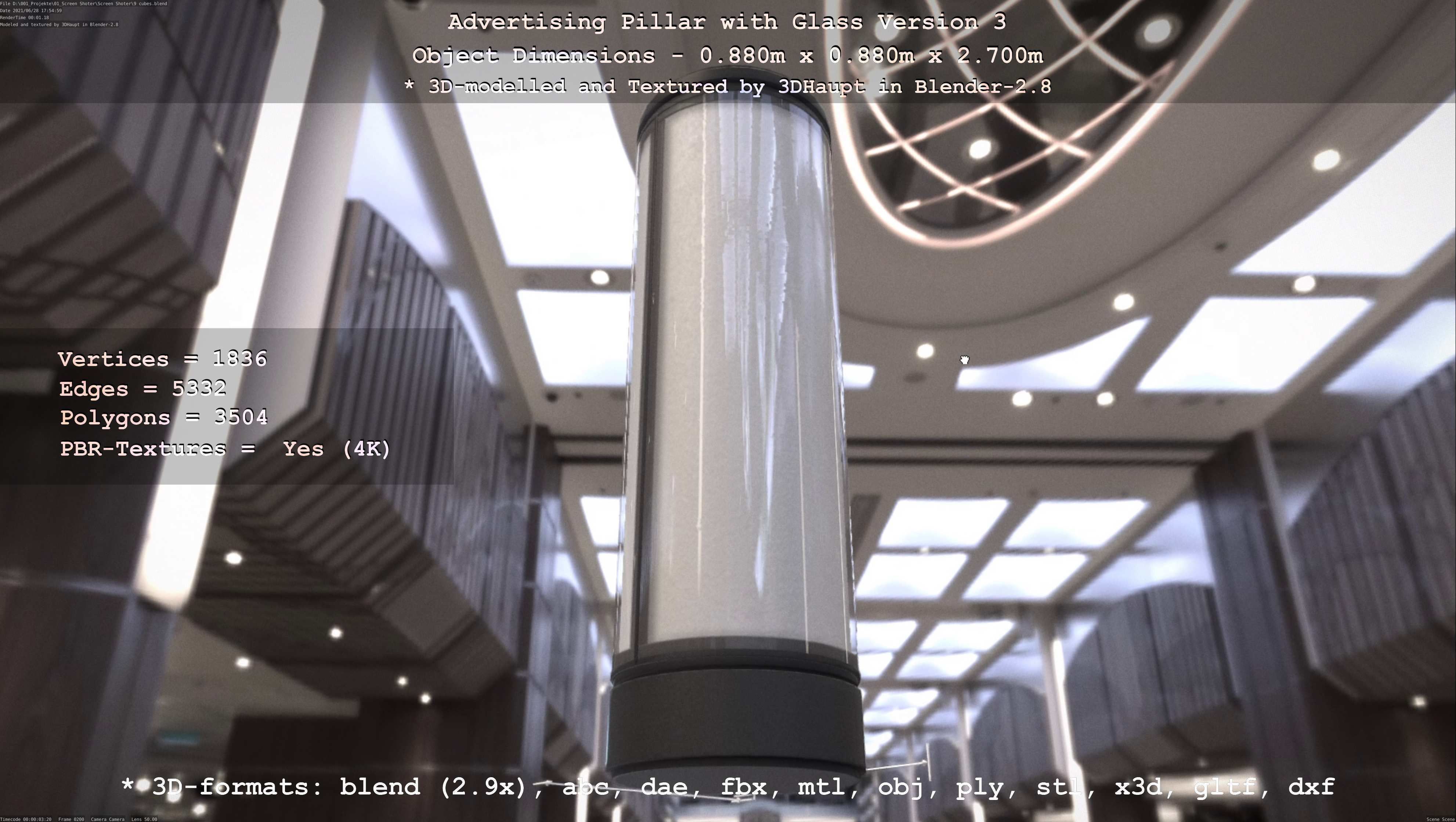 Advertising Pillar with Glass 3 Low-poly 3D model_86