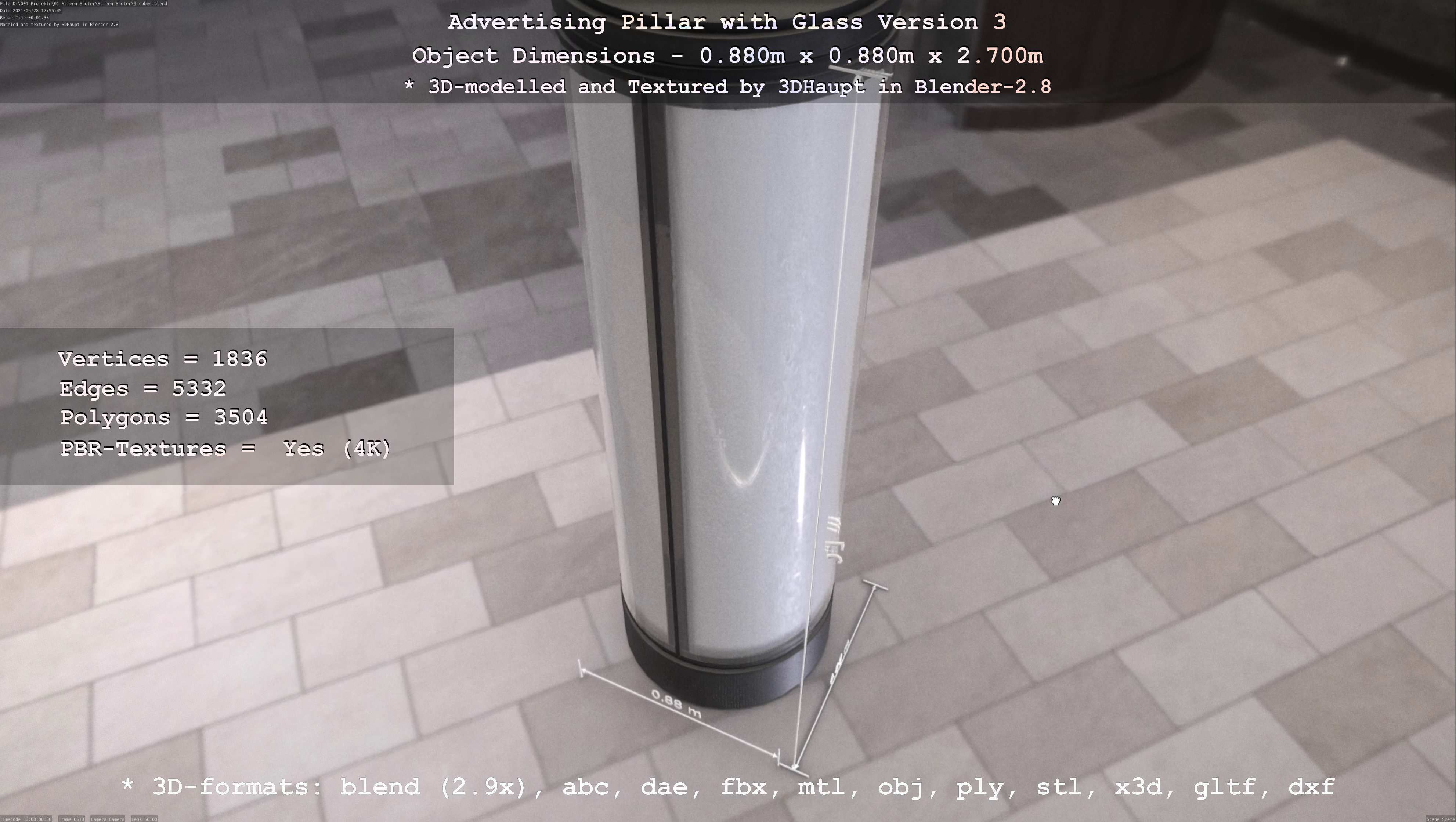 Advertising Pillar with Glass 3 Low-poly 3D model_39