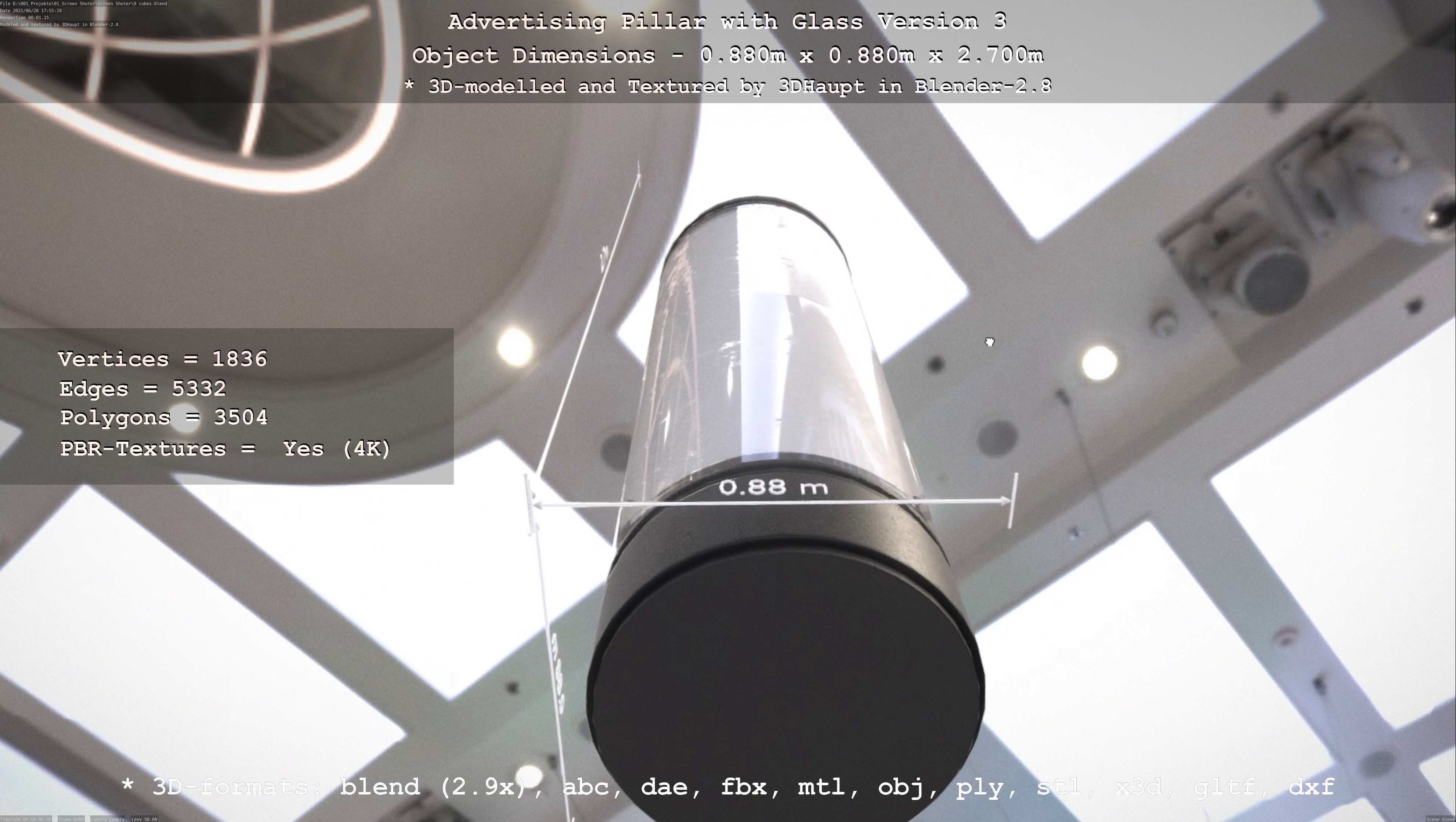 Advertising Pillar with Glass 3 Low-poly 3D model_69