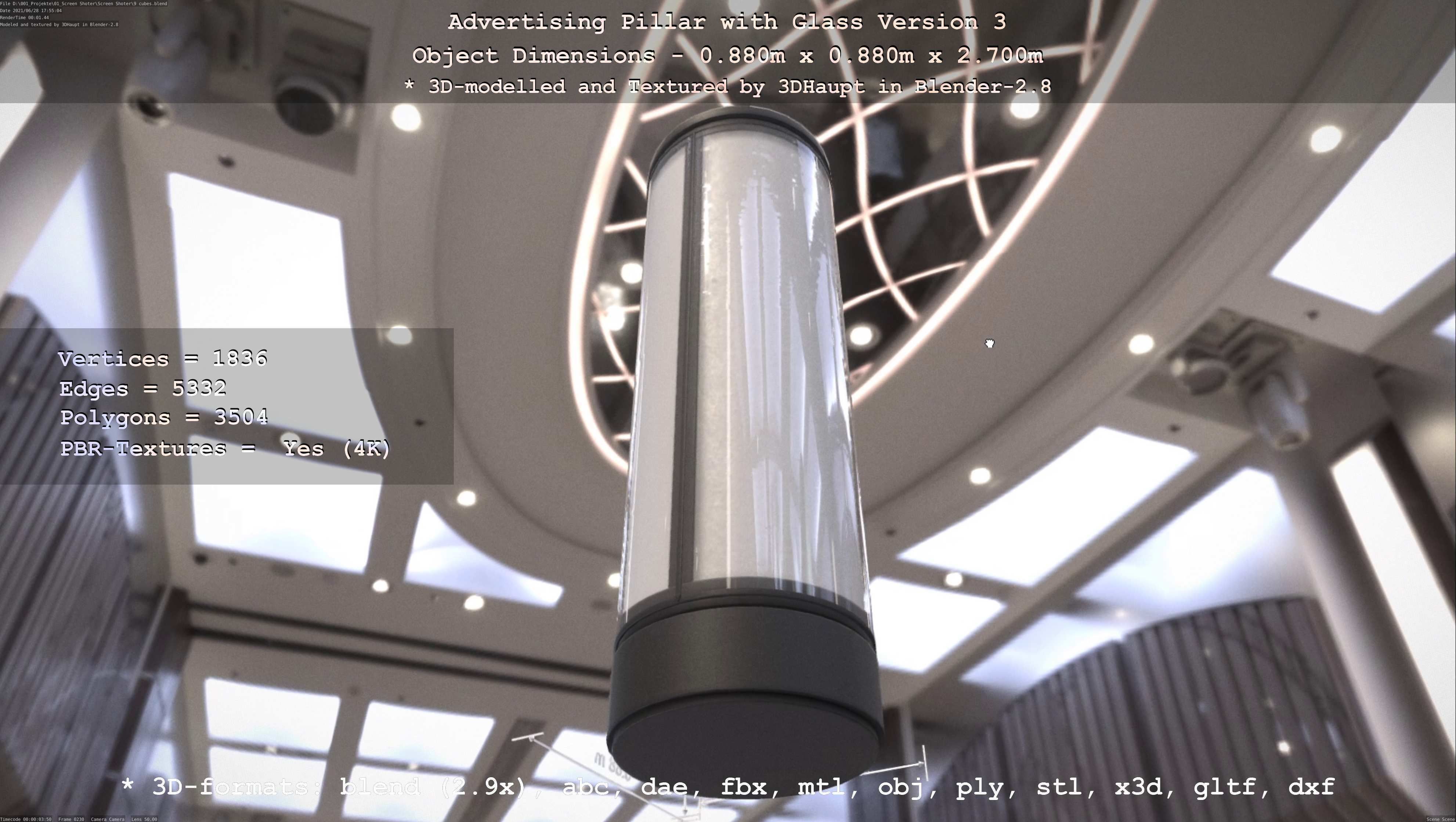 Advertising Pillar with Glass 3 Low-poly 3D model_88