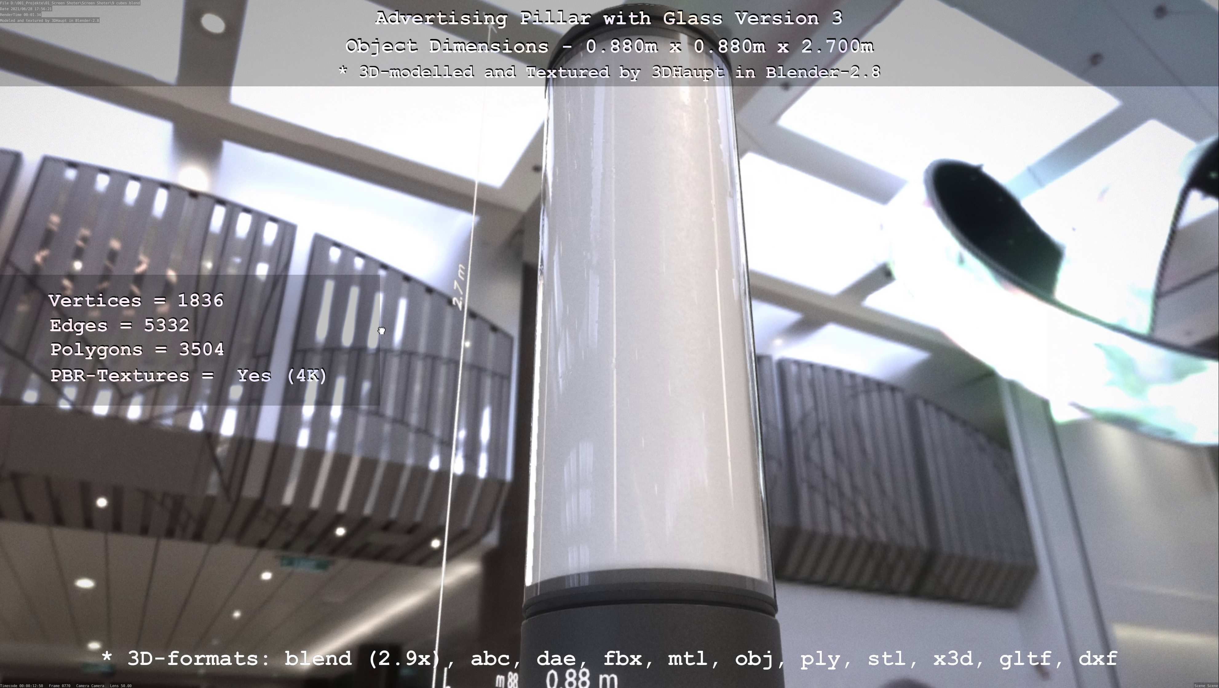 Advertising Pillar with Glass 3 Low-poly 3D model_64