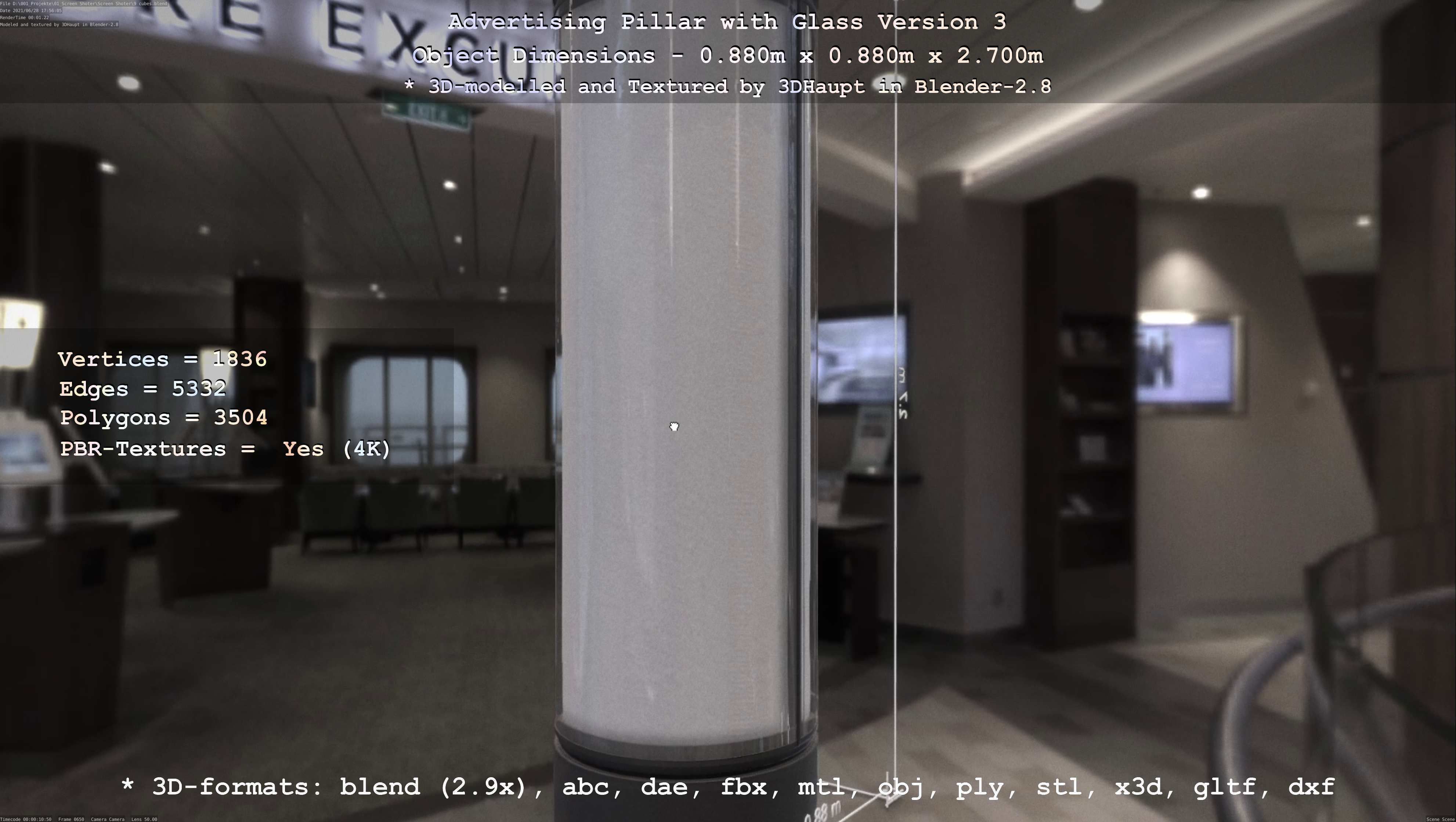 Advertising Pillar with Glass 3 Low-poly 3D model_52