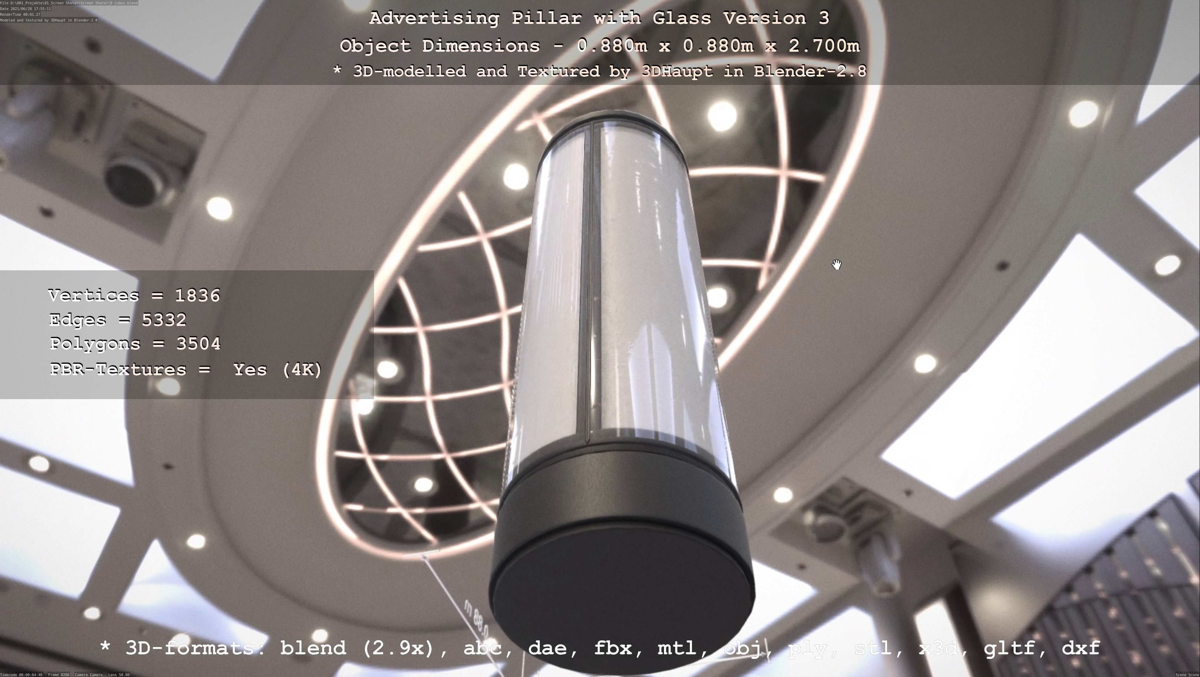 Advertising Pillar with Glass 3 Low-poly 3D model_94