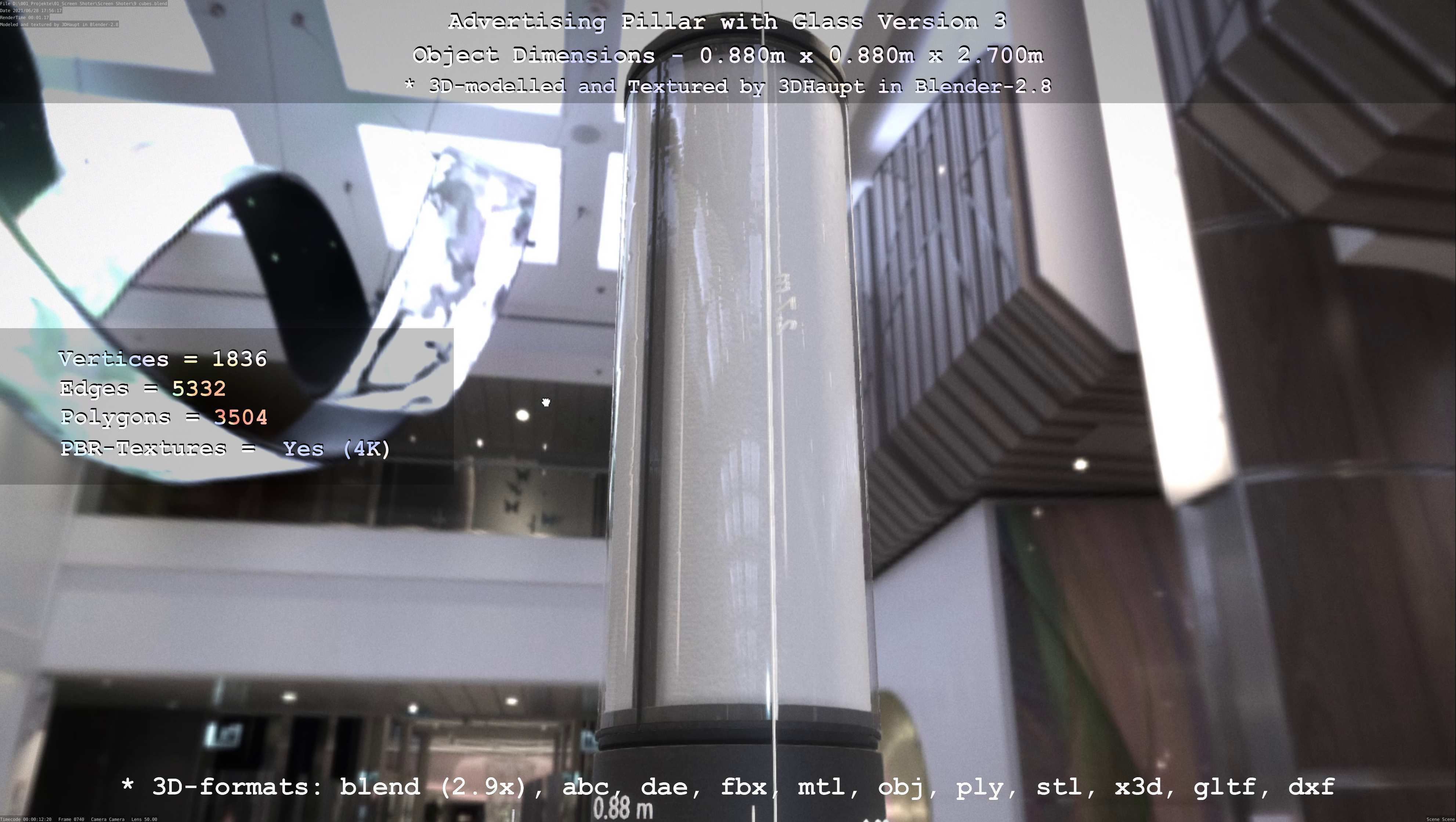 Advertising Pillar with Glass 3 Low-poly 3D model_61