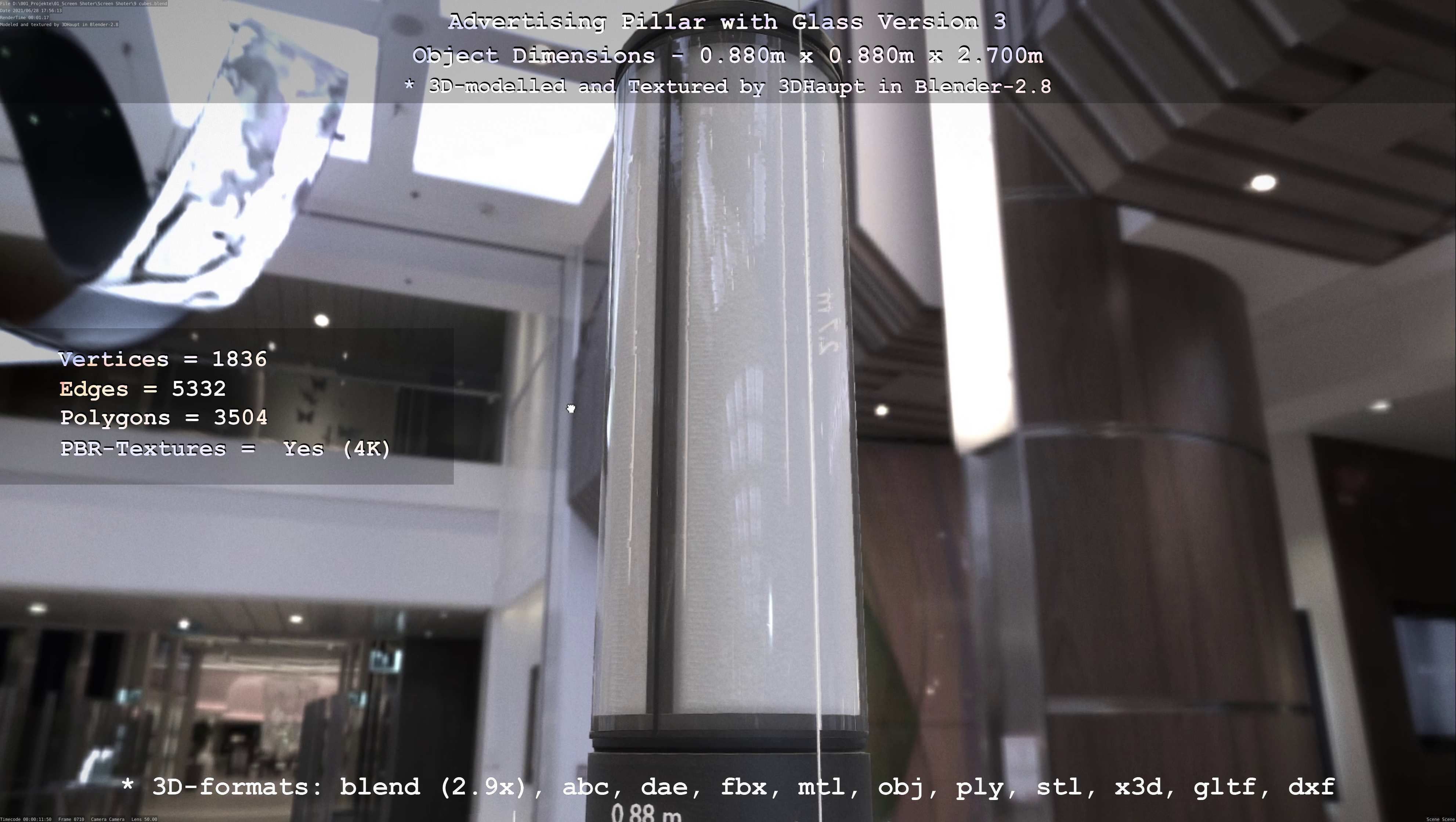 Advertising Pillar with Glass 3 Low-poly 3D model_59