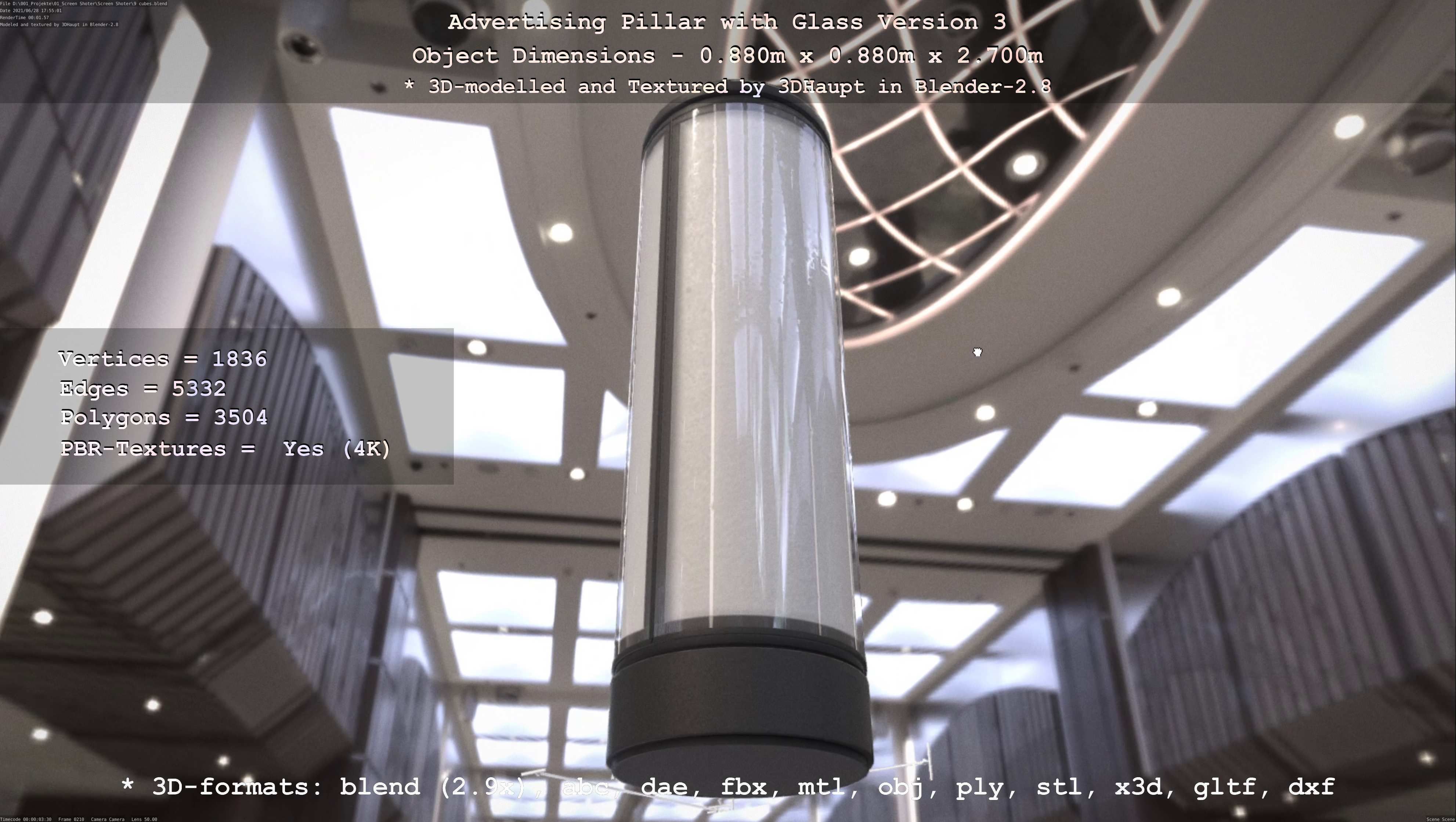 Advertising Pillar with Glass 3 Low-poly 3D model_87