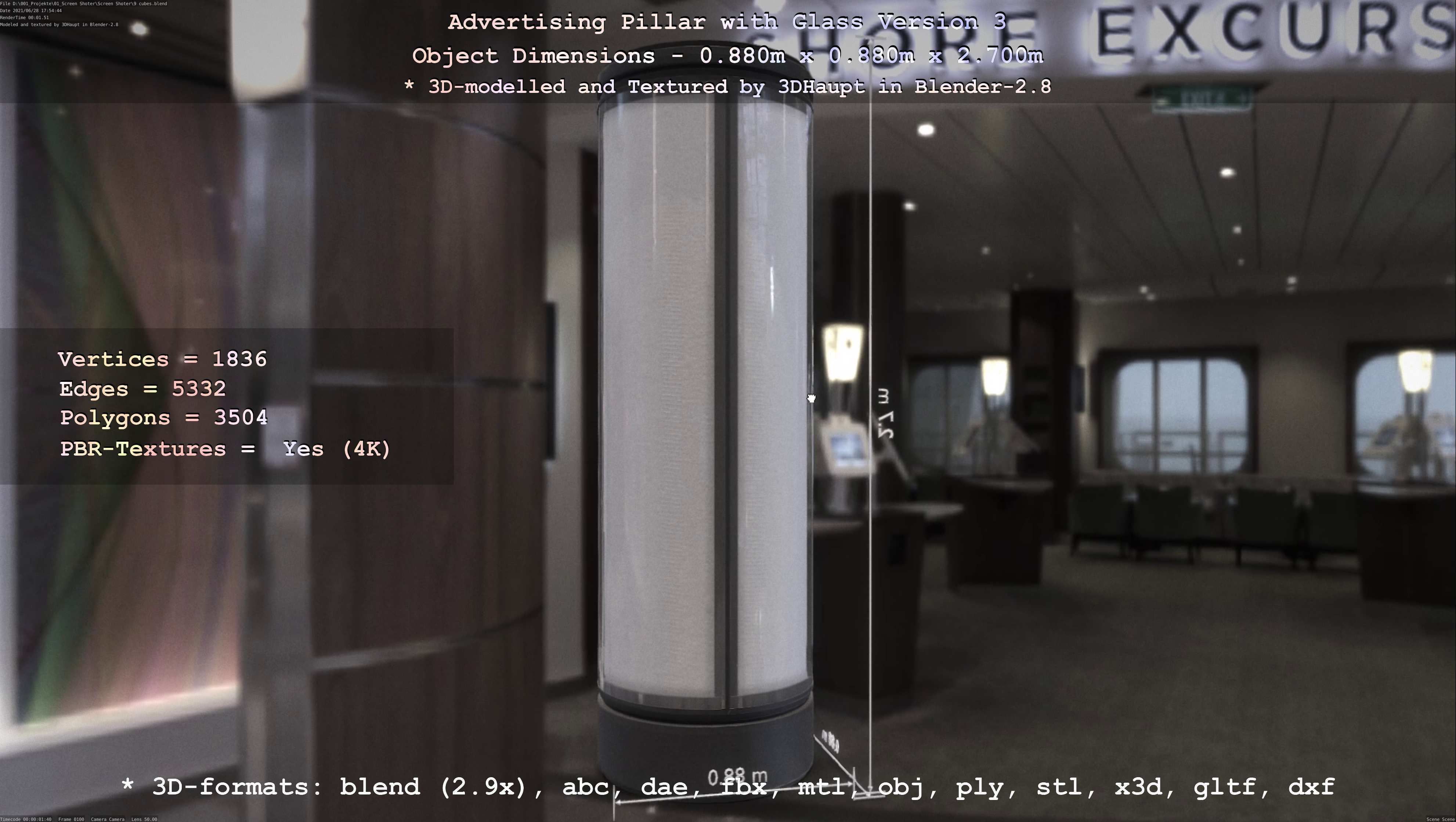 Advertising Pillar with Glass 3 Low-poly 3D model_77