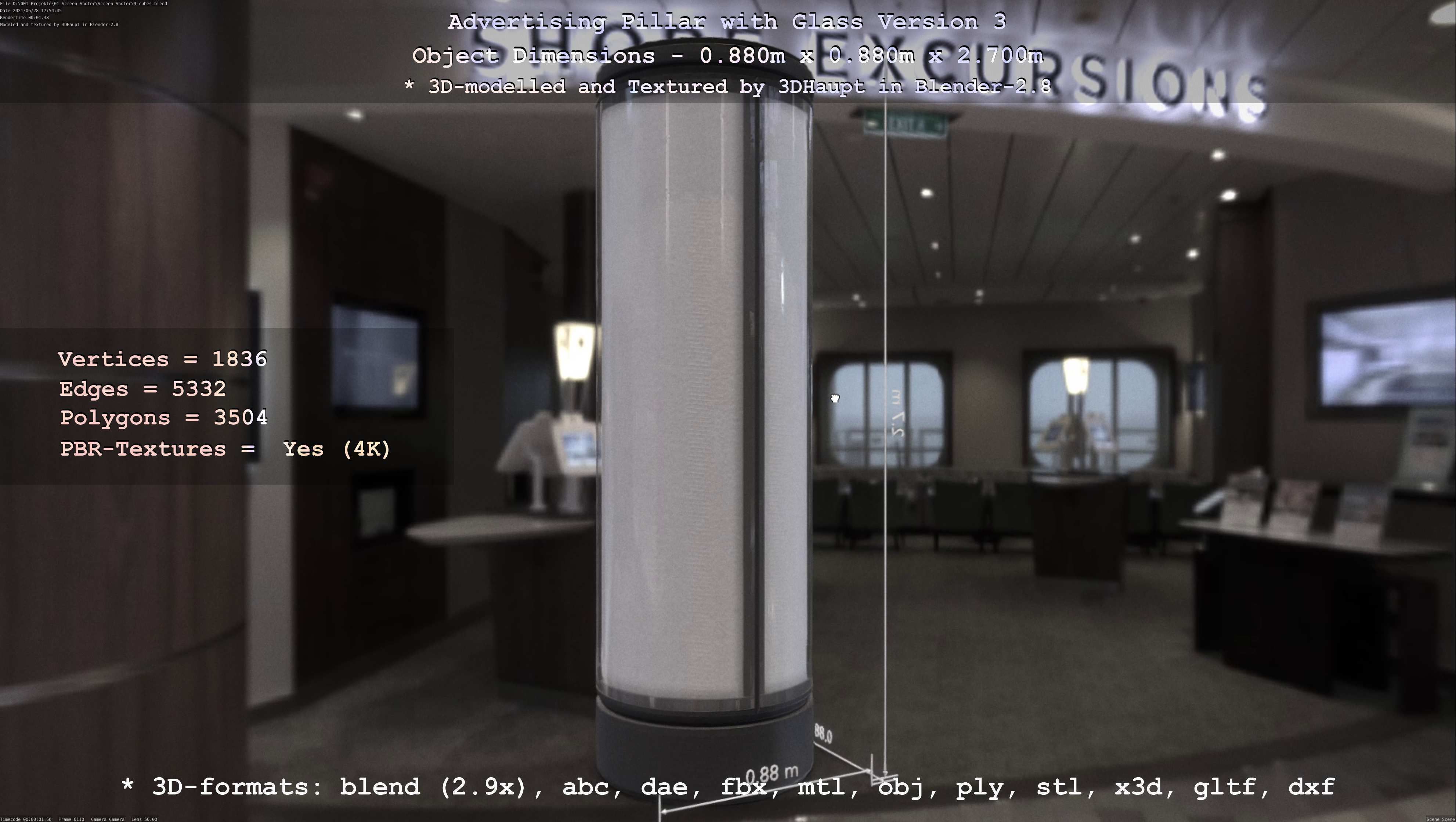 Advertising Pillar with Glass 3 Low-poly 3D model_78