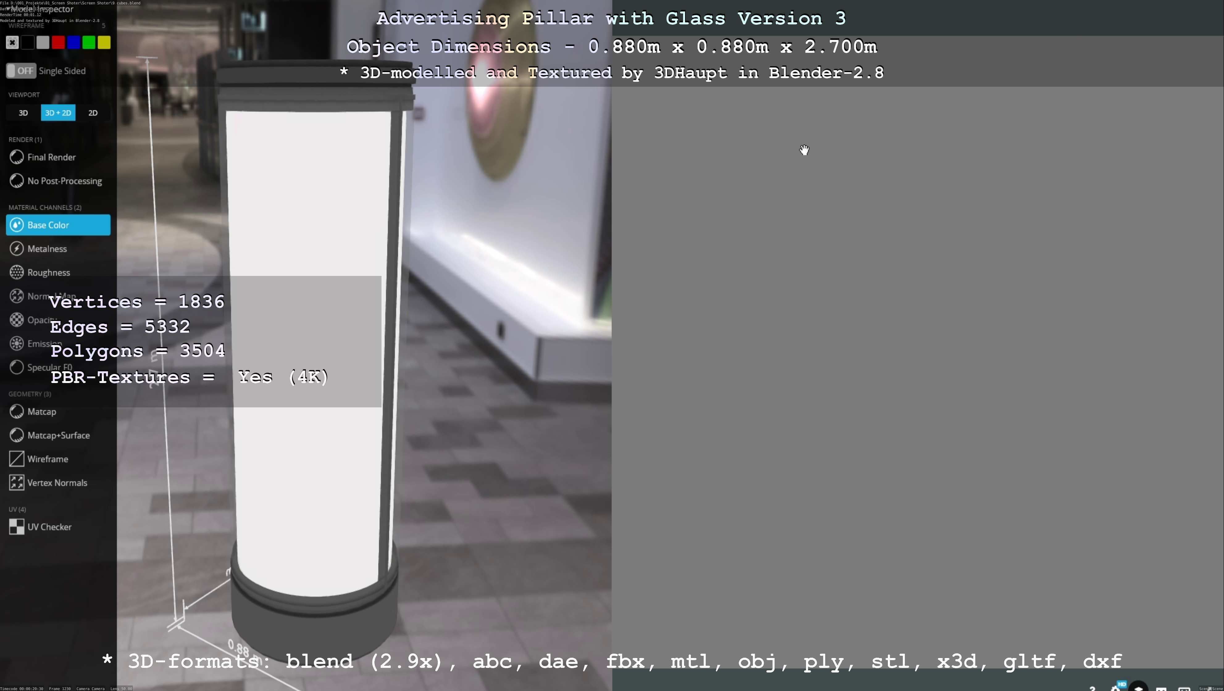 Advertising Pillar with Glass 3 Low-poly 3D model_14