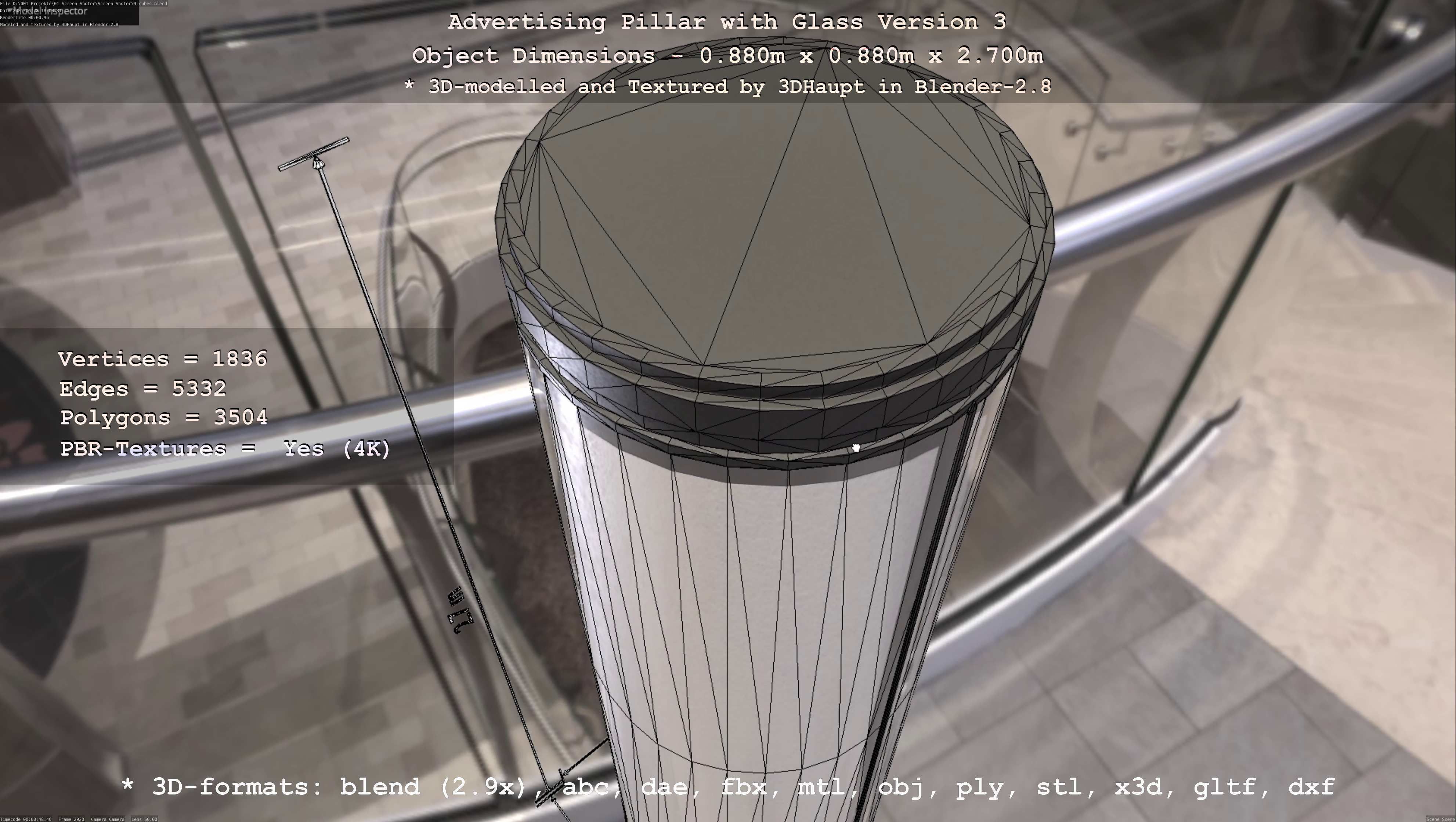 Advertising Pillar with Glass 3 Low-poly 3D model_4