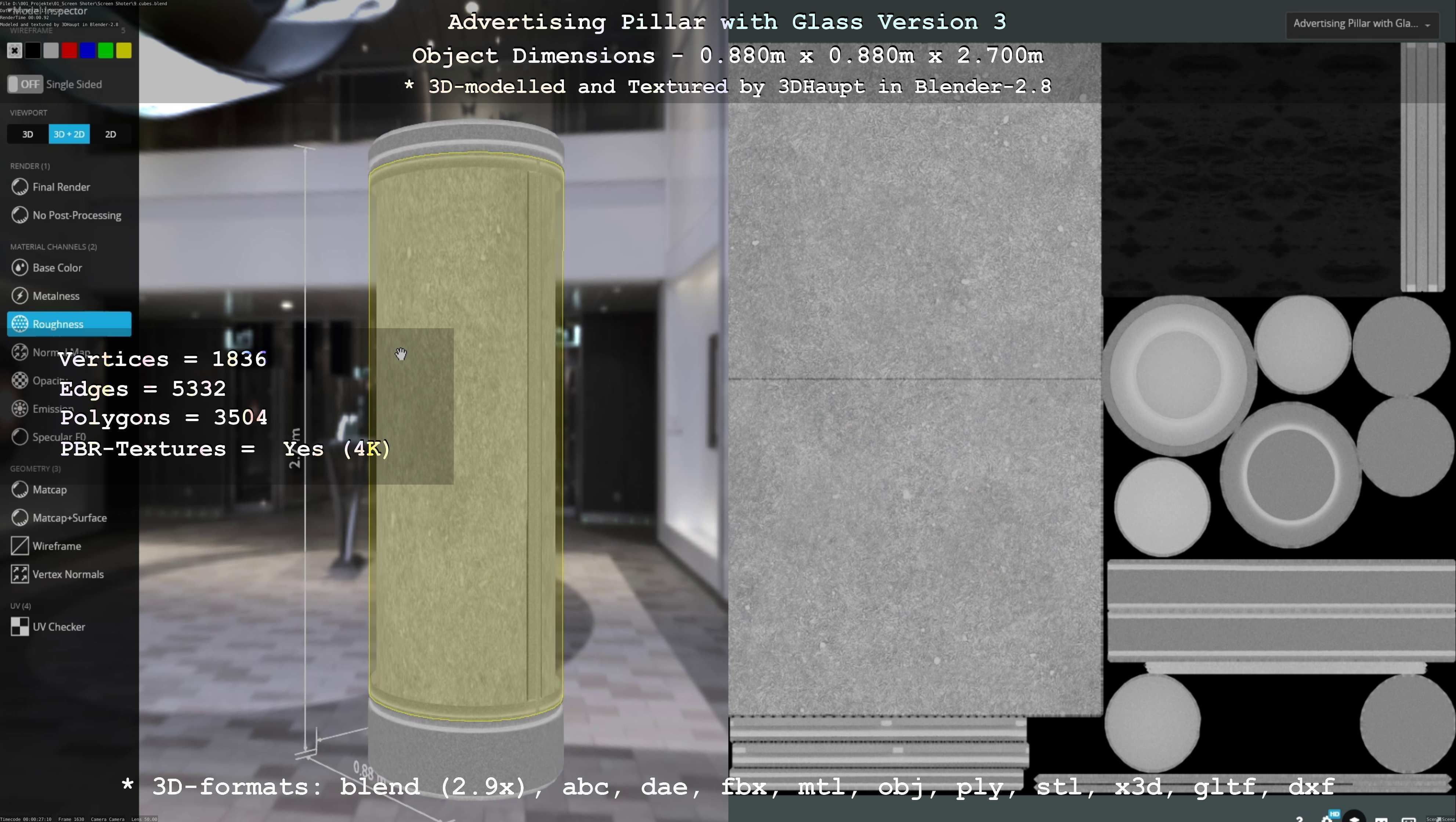 Advertising Pillar with Glass 3 Low-poly 3D model_19