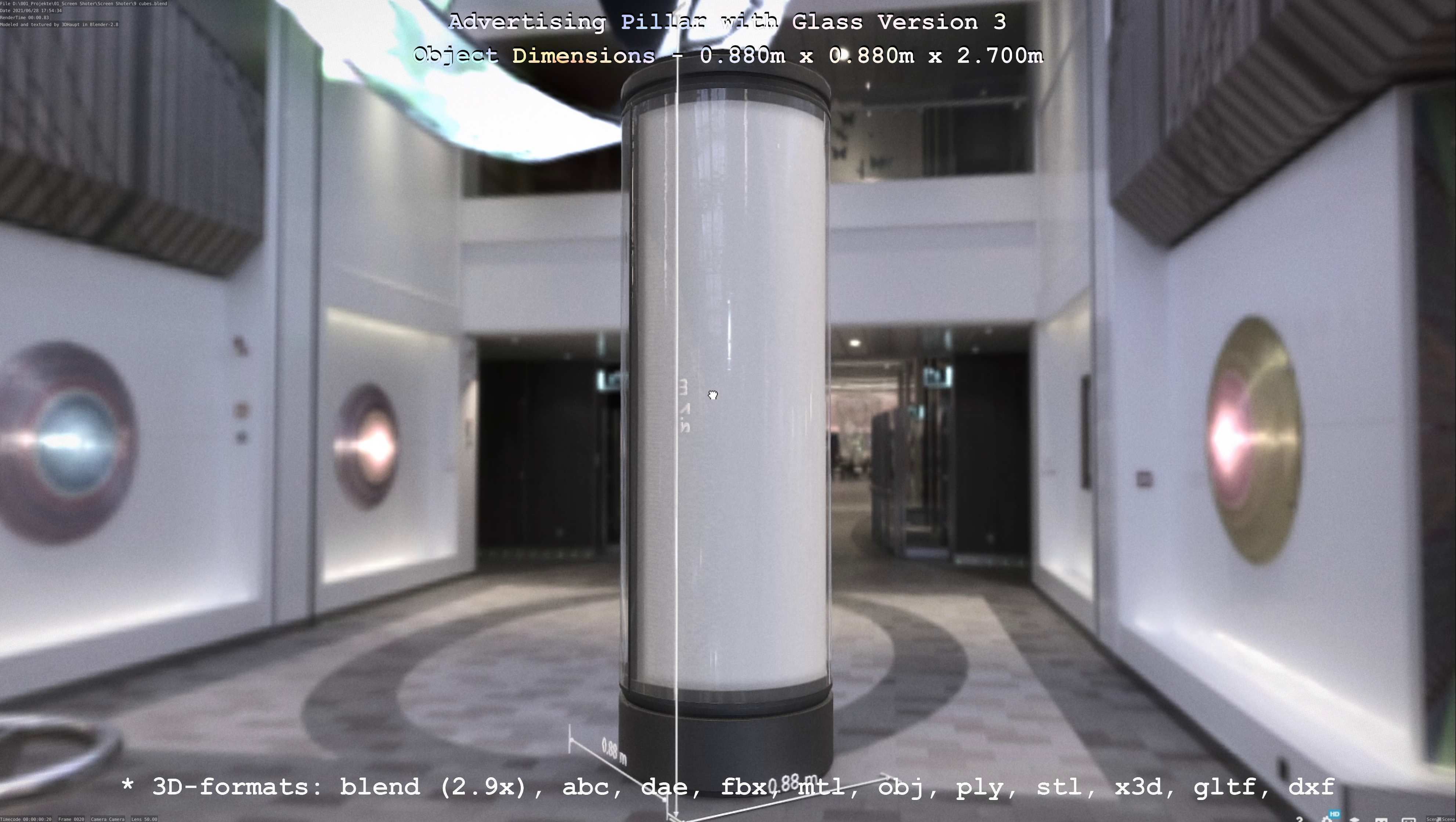 Advertising Pillar with Glass 3 Low-poly 3D model_8