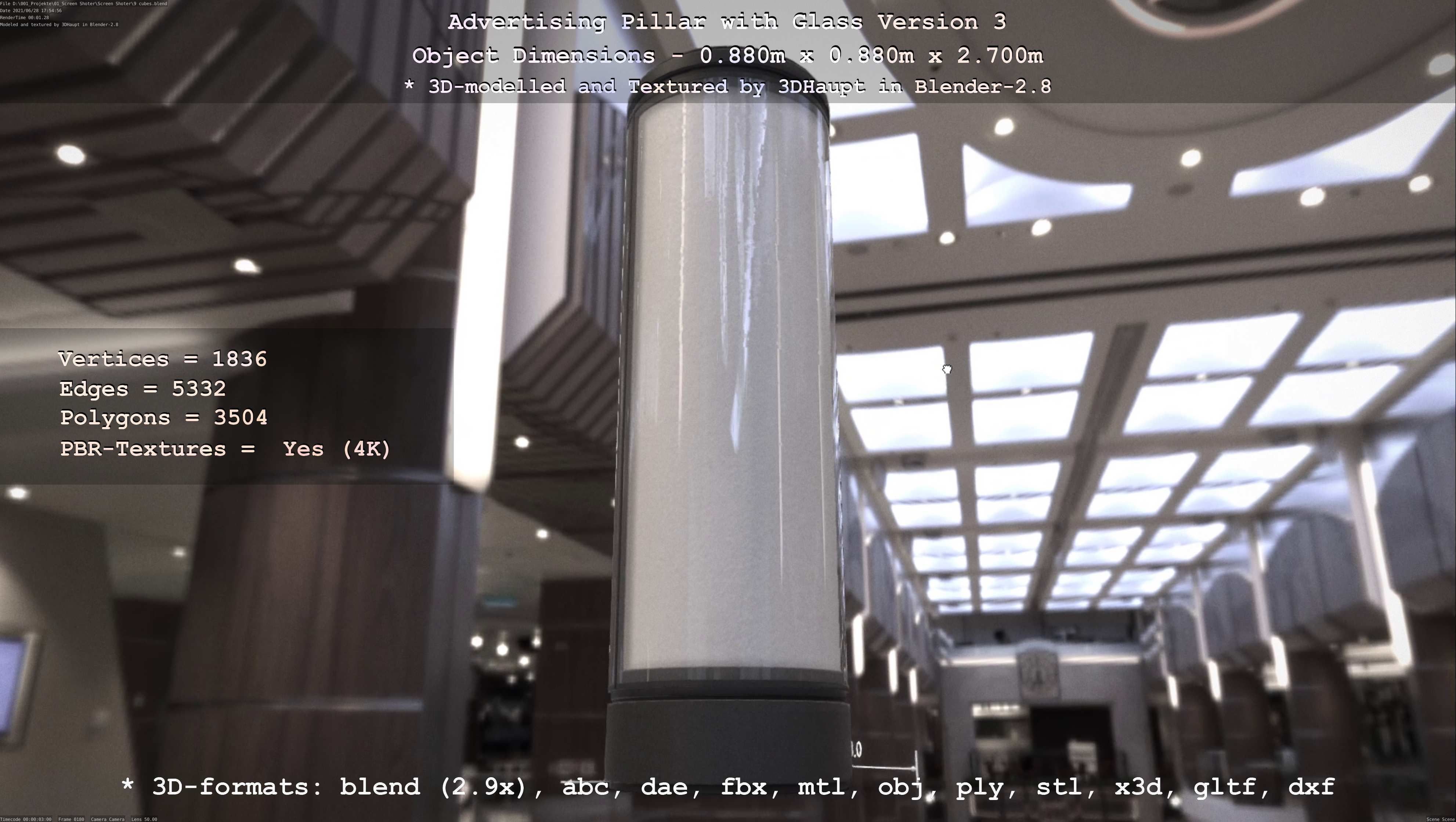 Advertising Pillar with Glass 3 Low-poly 3D model_85