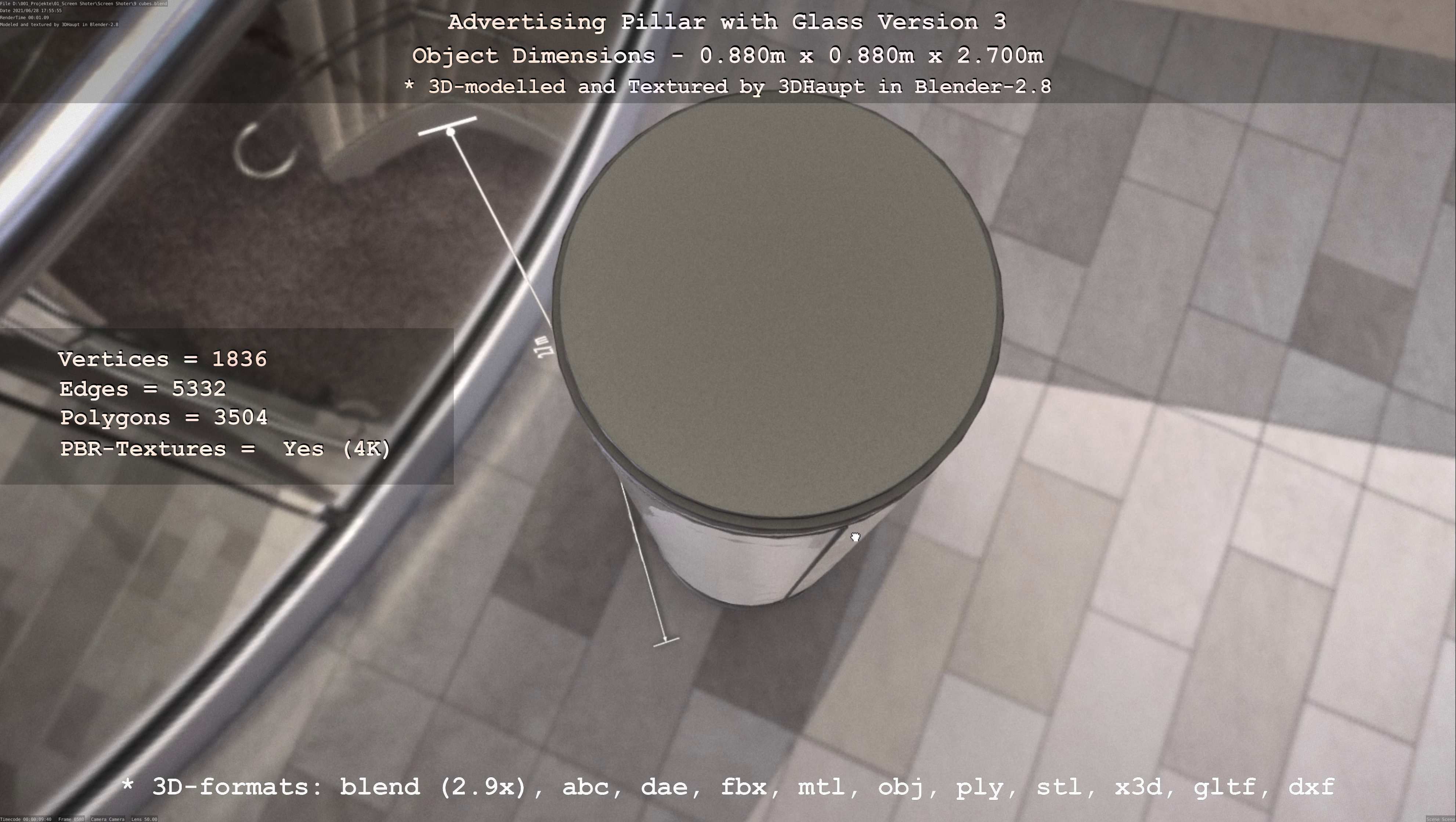 Advertising Pillar with Glass 3 Low-poly 3D model_46