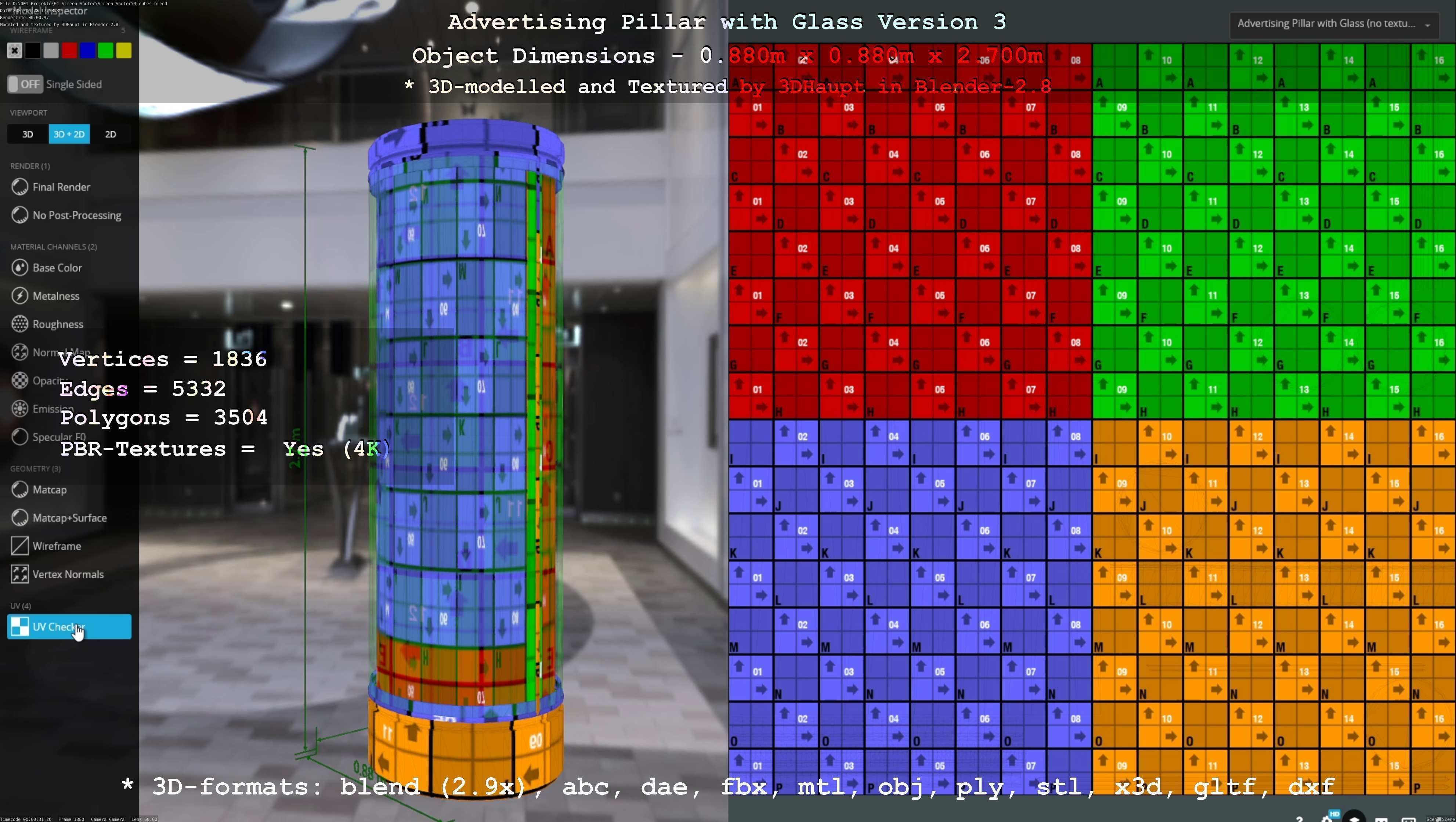 Advertising Pillar with Glass 3 Low-poly 3D model_21