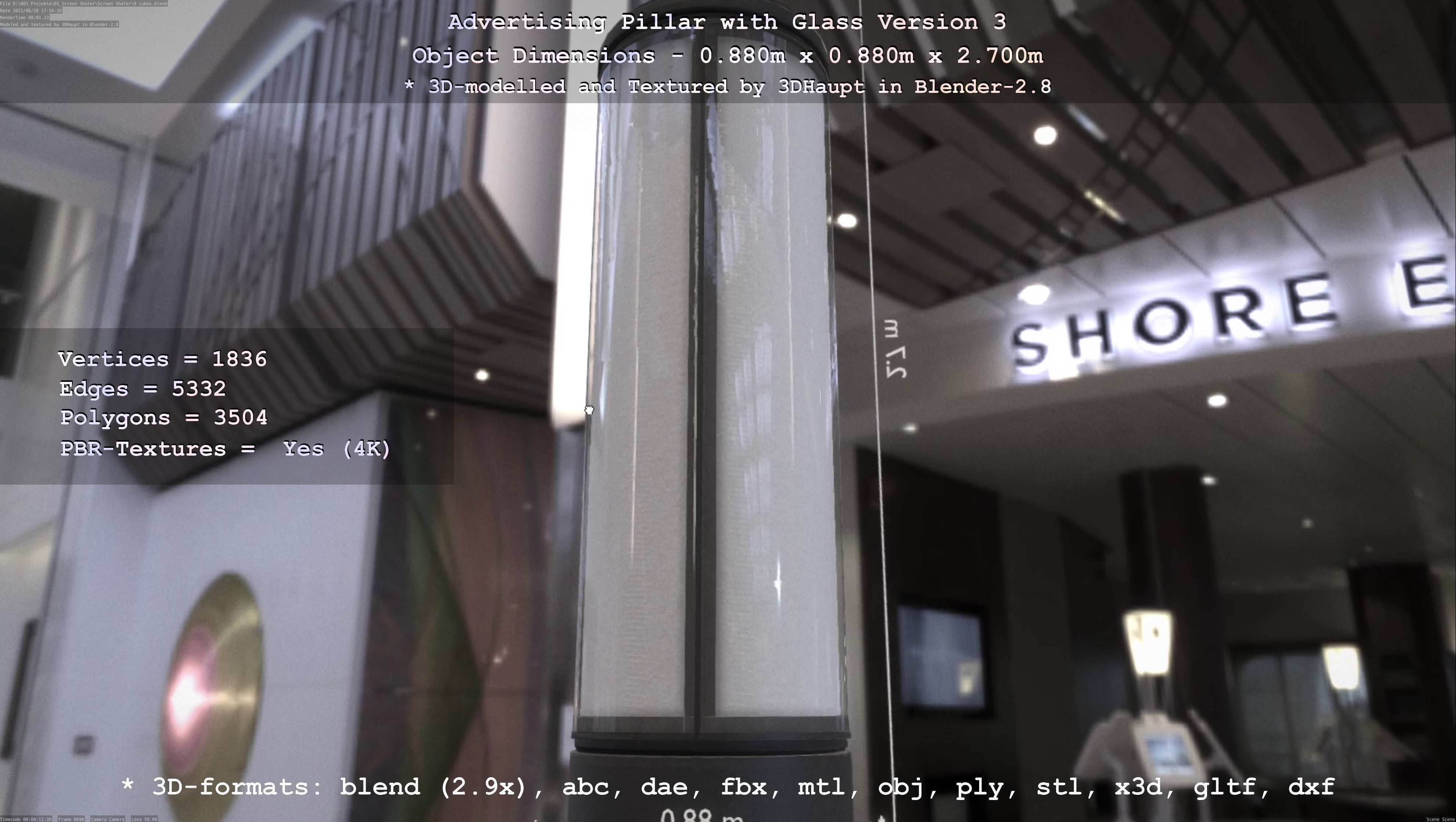 Advertising Pillar with Glass 3 Low-poly 3D model_56