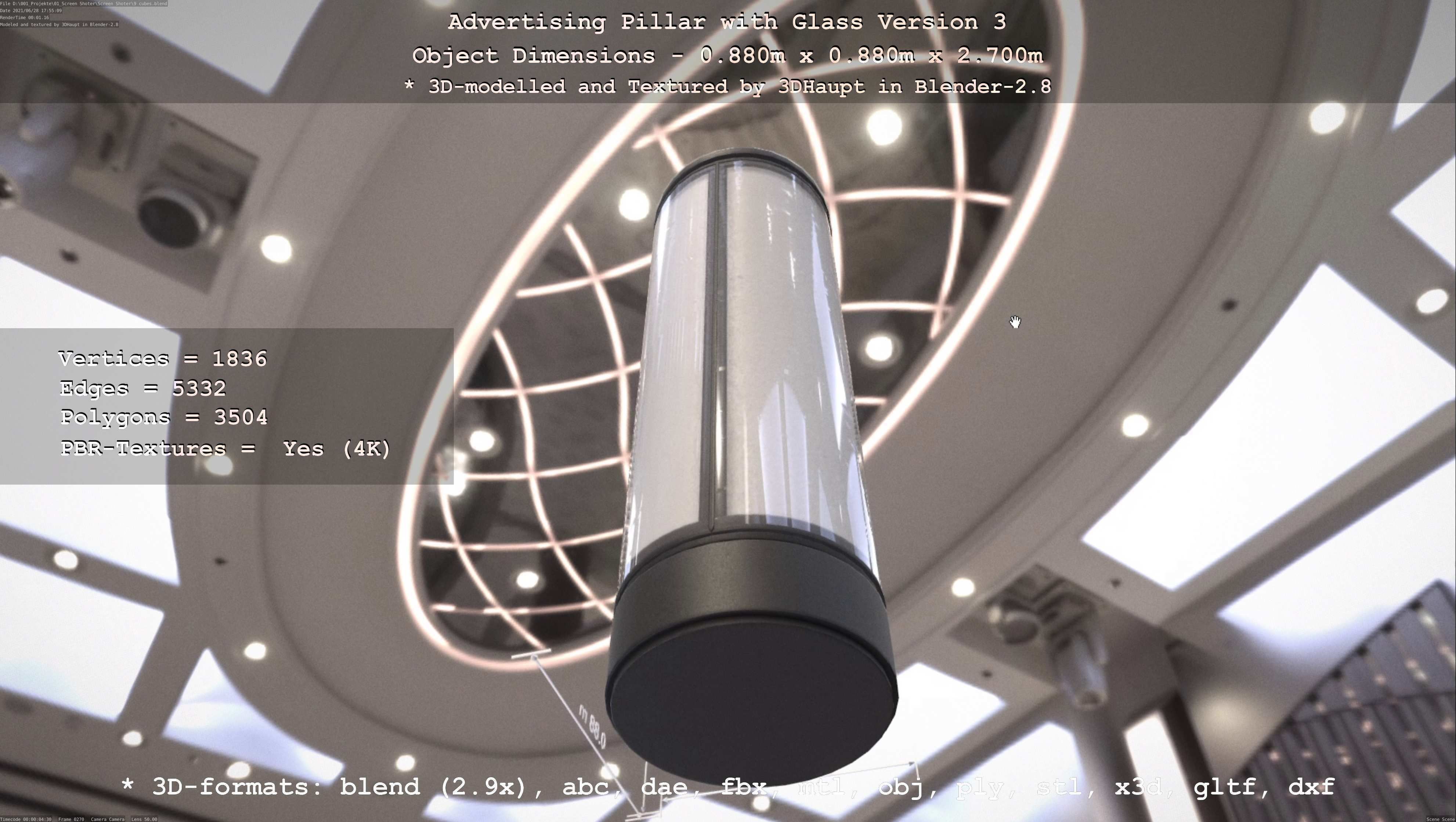 Advertising Pillar with Glass 3 Low-poly 3D model_93