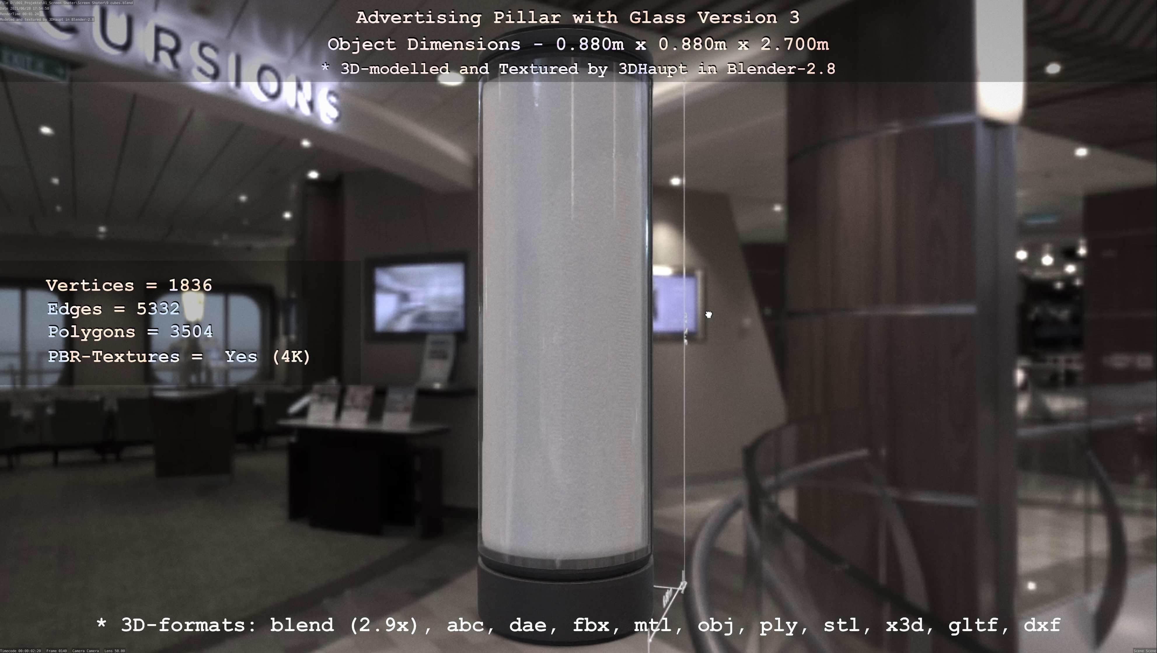 Advertising Pillar with Glass 3 Low-poly 3D model_10