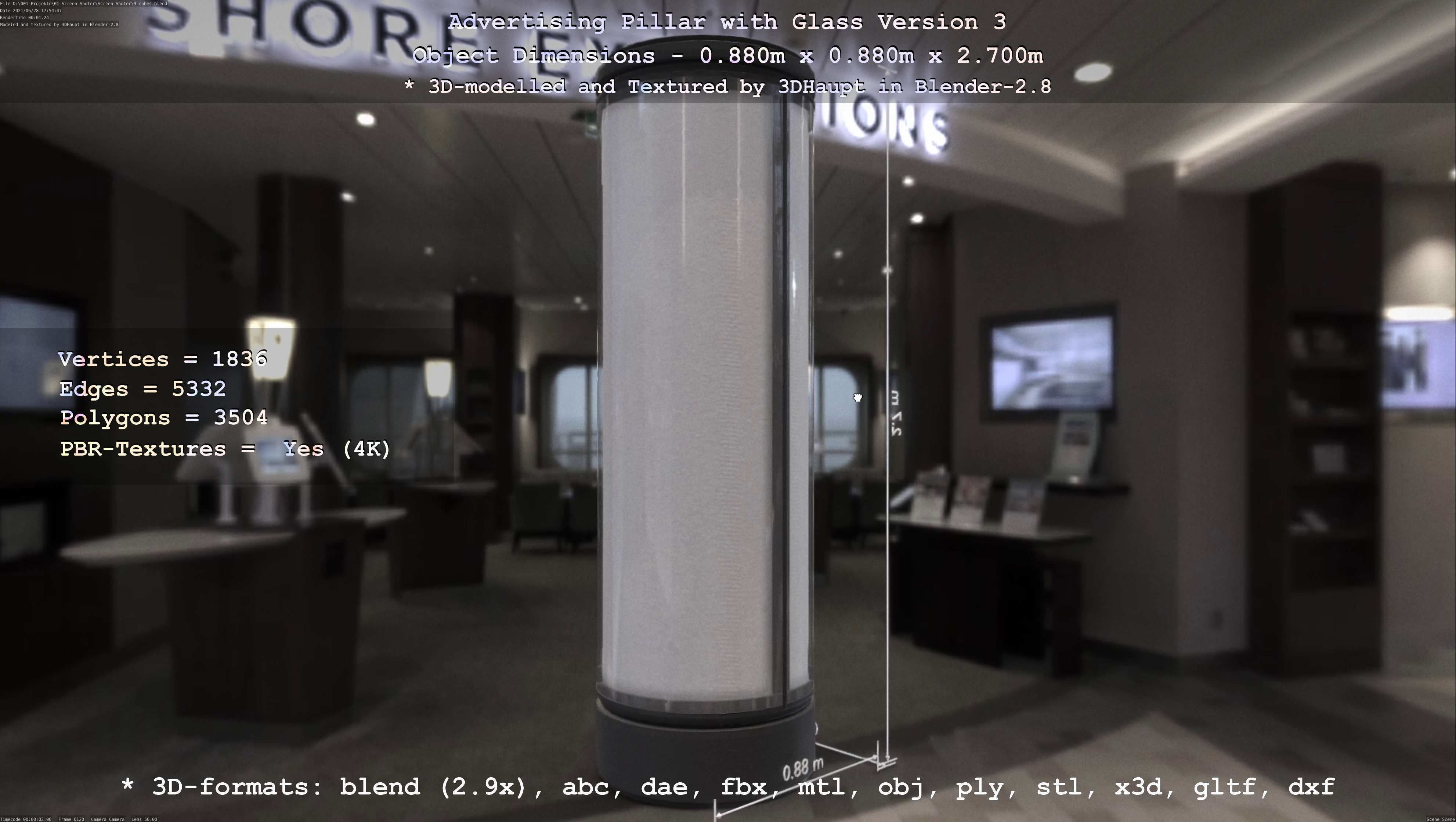 Advertising Pillar with Glass 3 Low-poly 3D model_79