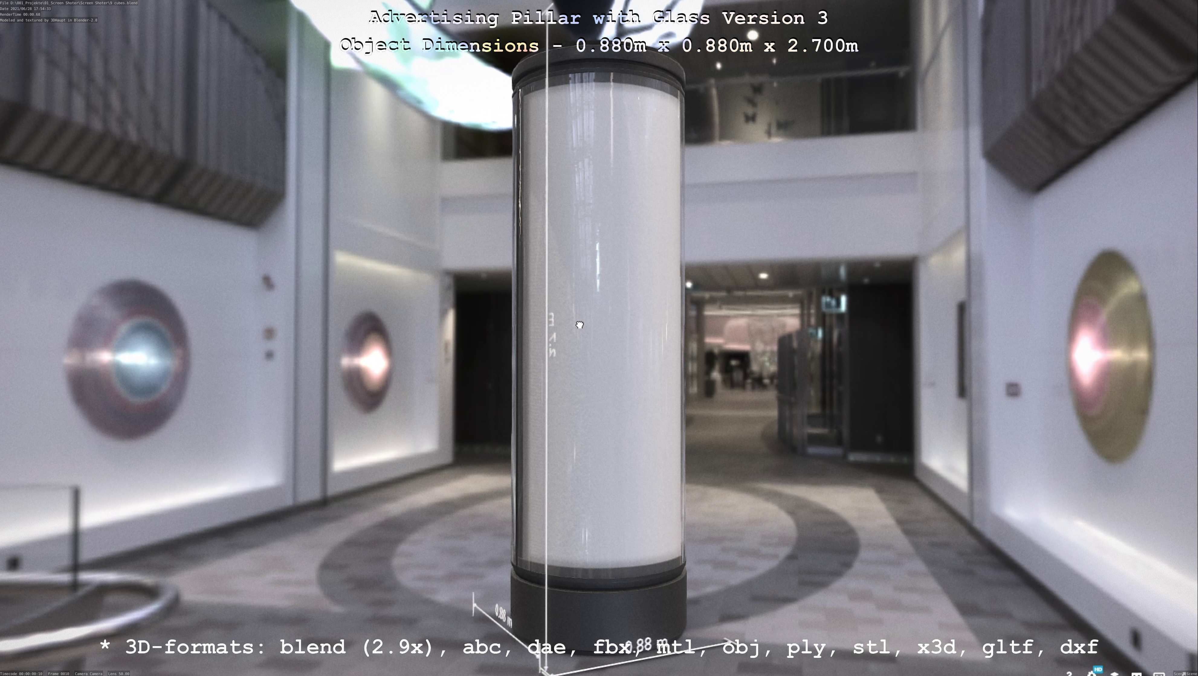 Advertising Pillar with Glass 3 Low-poly 3D model_70