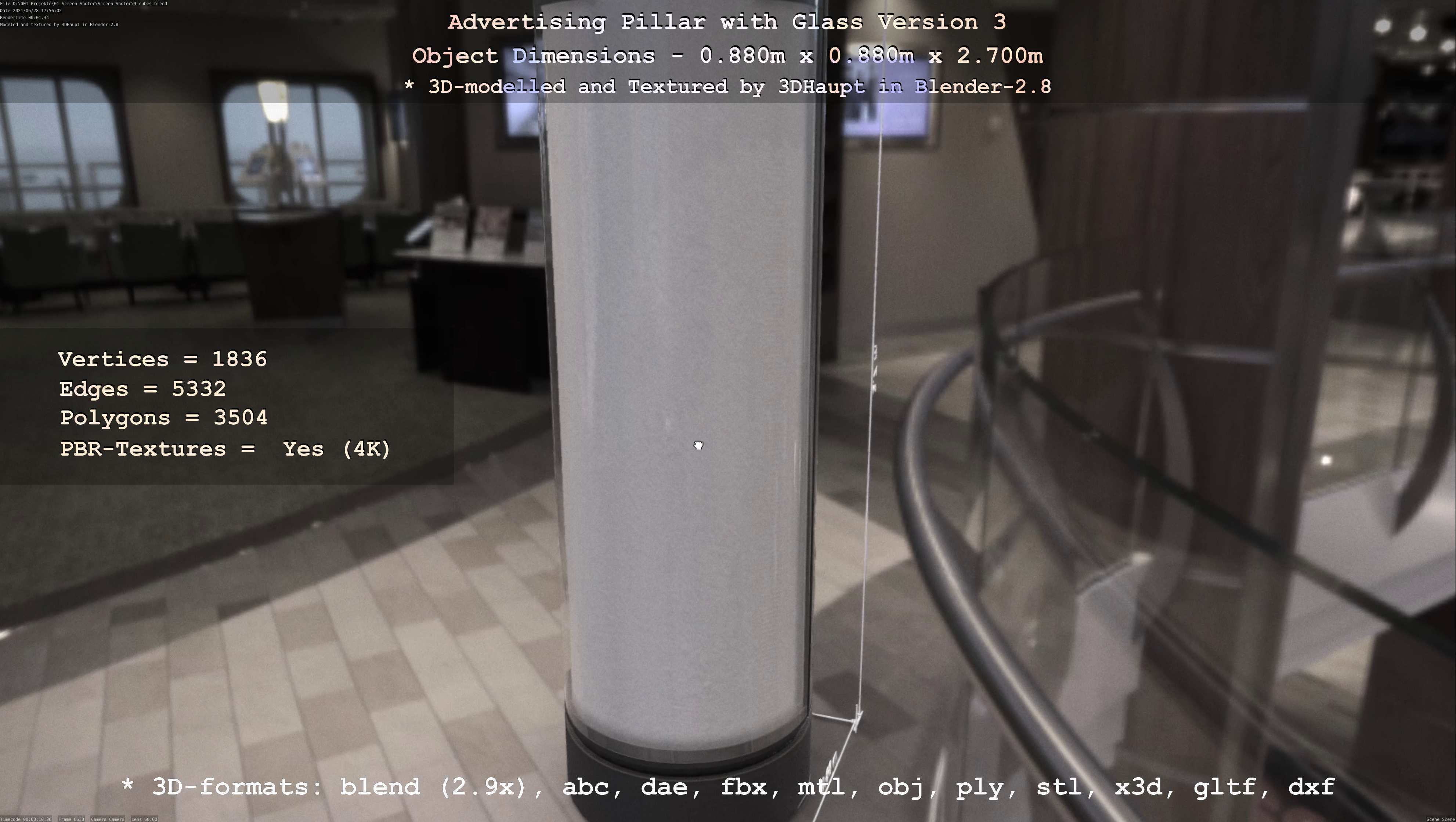 Advertising Pillar with Glass 3 Low-poly 3D model_51