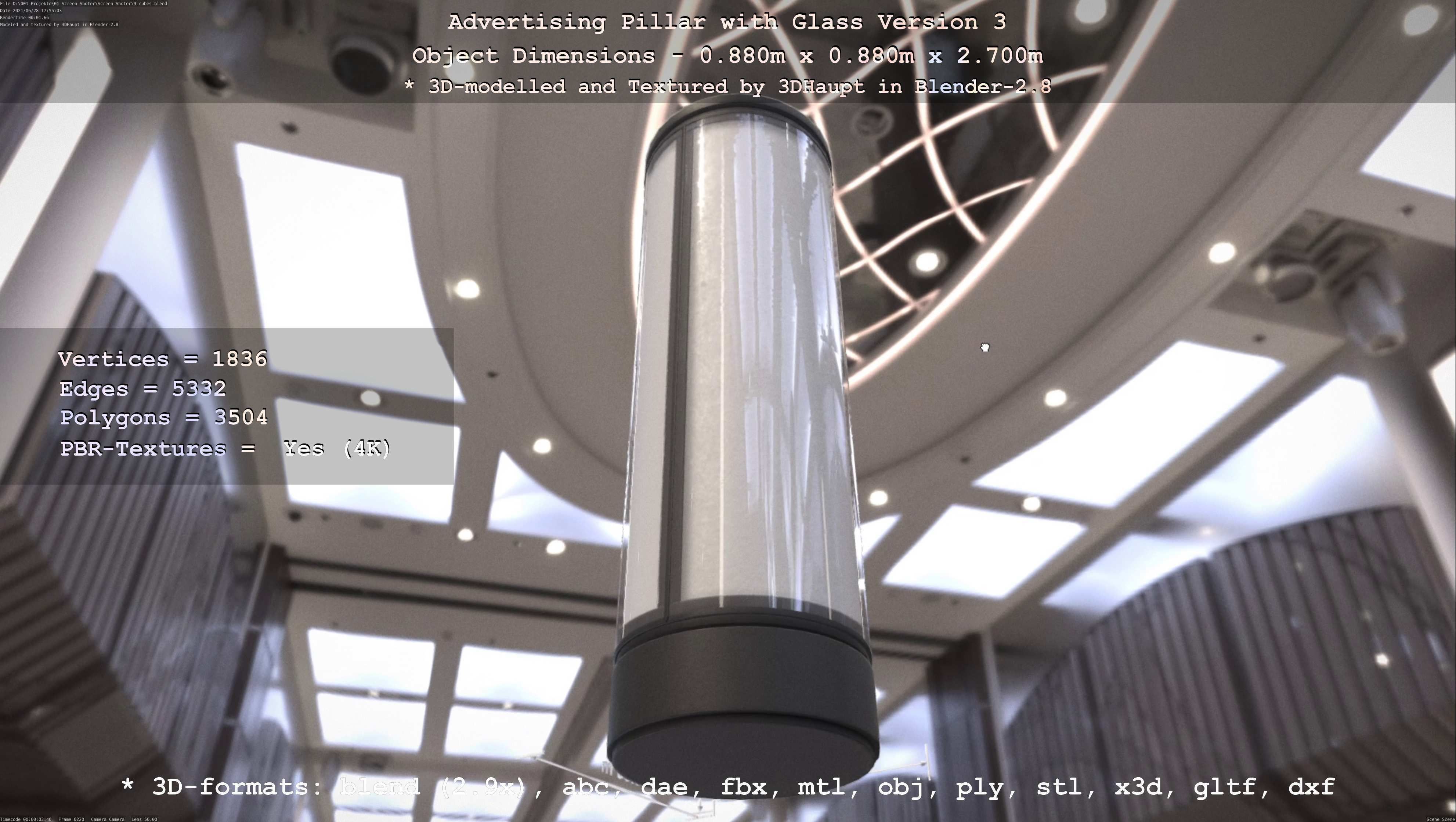 Advertising Pillar with Glass 3 Low-poly 3D model_2