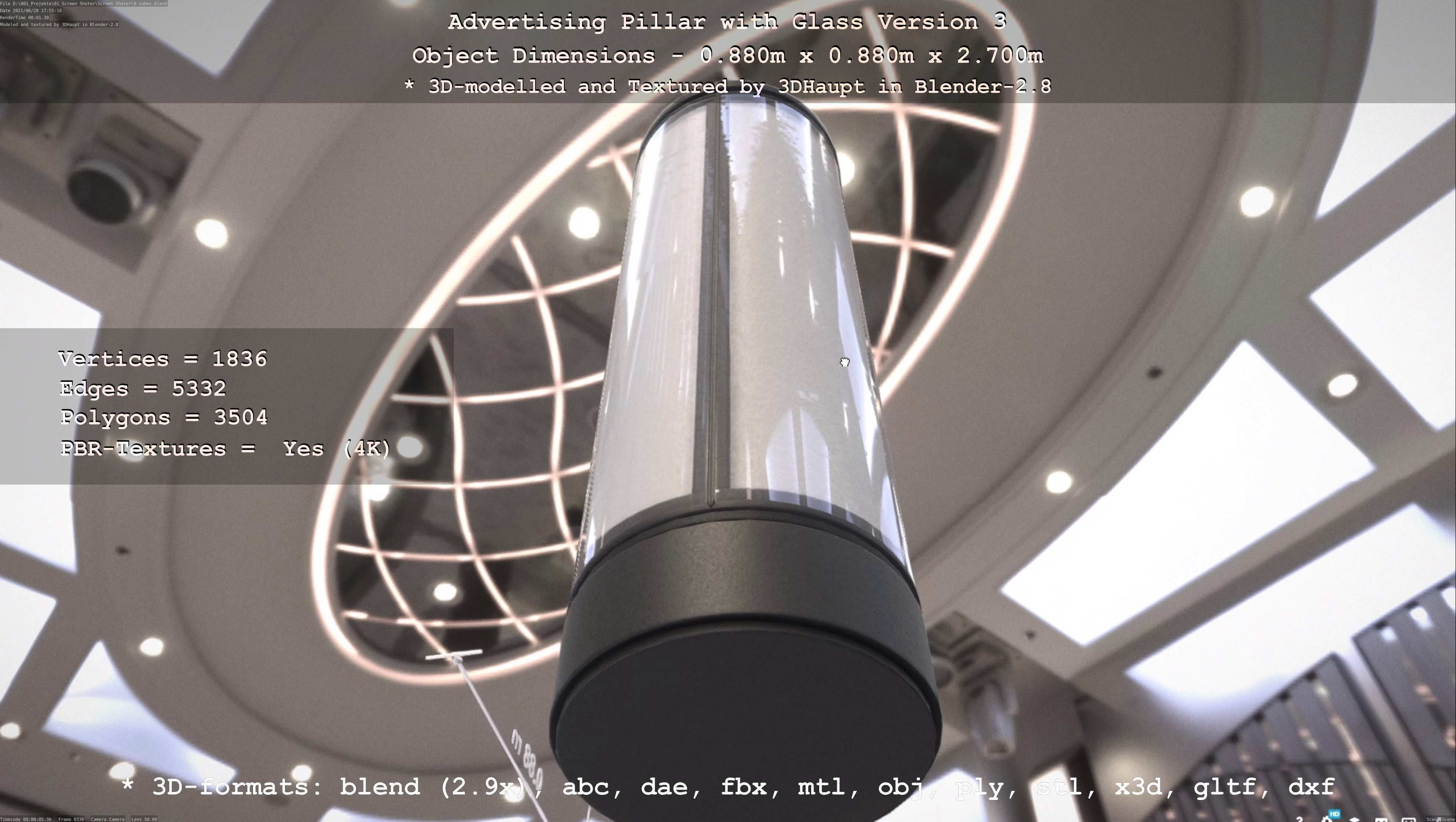 Advertising Pillar with Glass 3 Low-poly 3D model_98