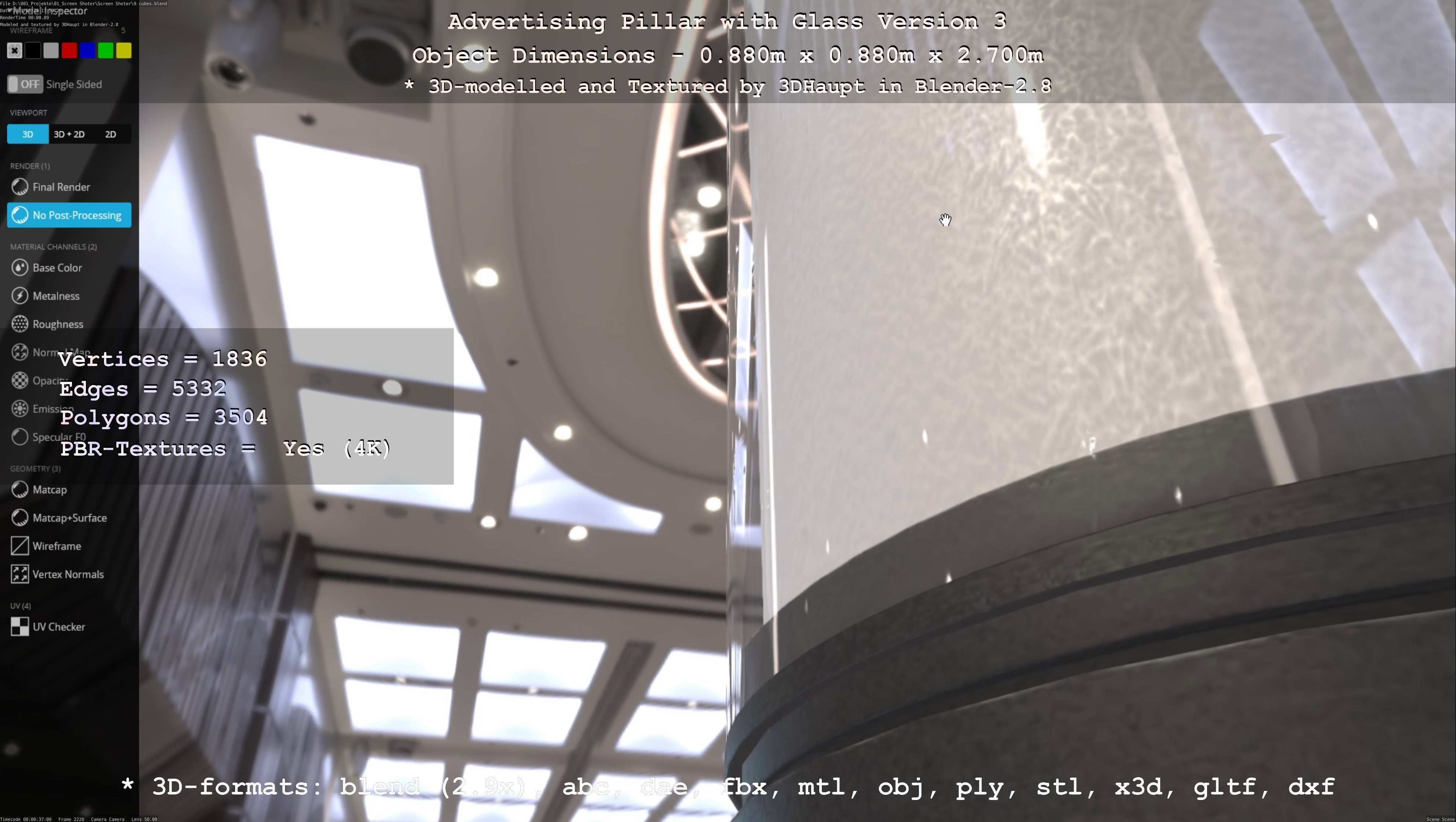 Advertising Pillar with Glass 3 Low-poly 3D model_25