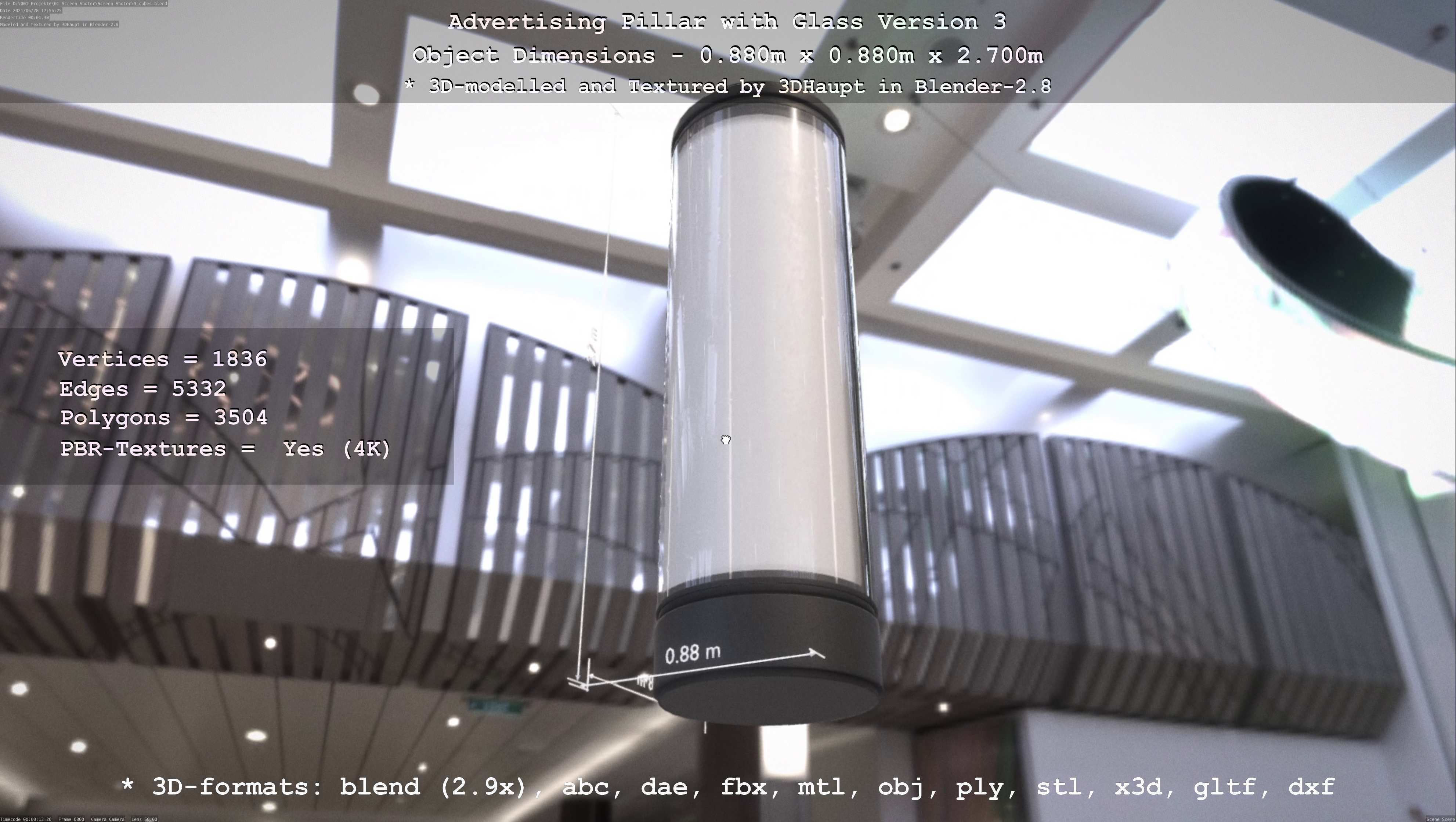 Advertising Pillar with Glass 3 Low-poly 3D model_67