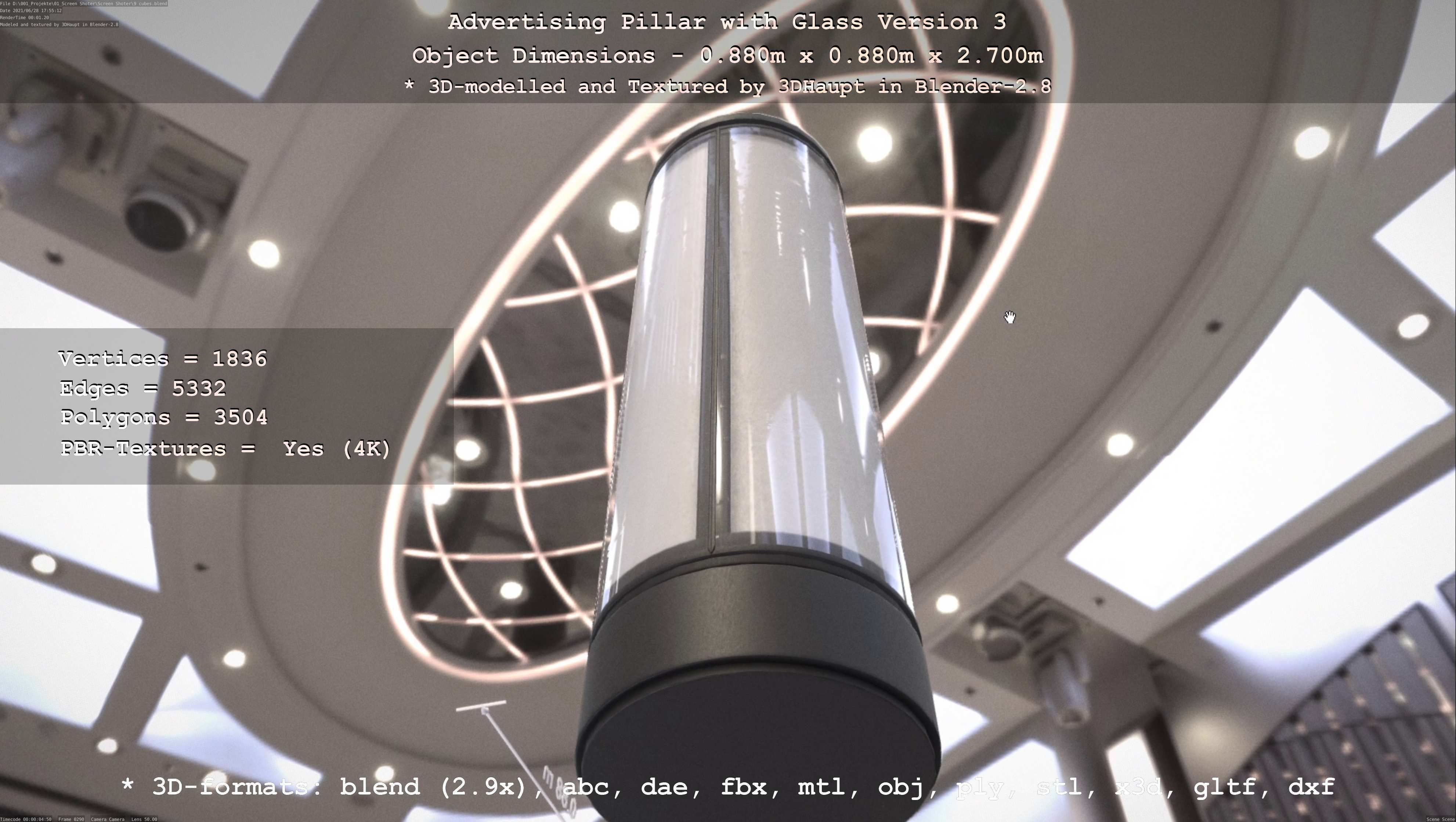 Advertising Pillar with Glass 3 Low-poly 3D model_95