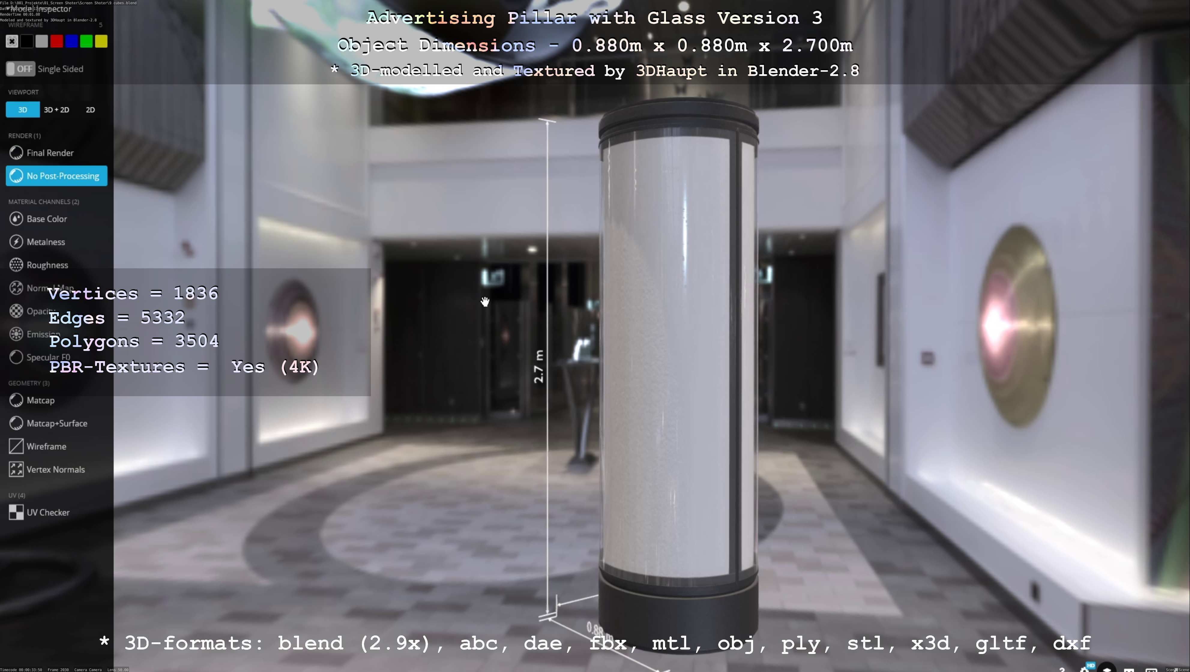 Advertising Pillar with Glass 3 Low-poly 3D model_23