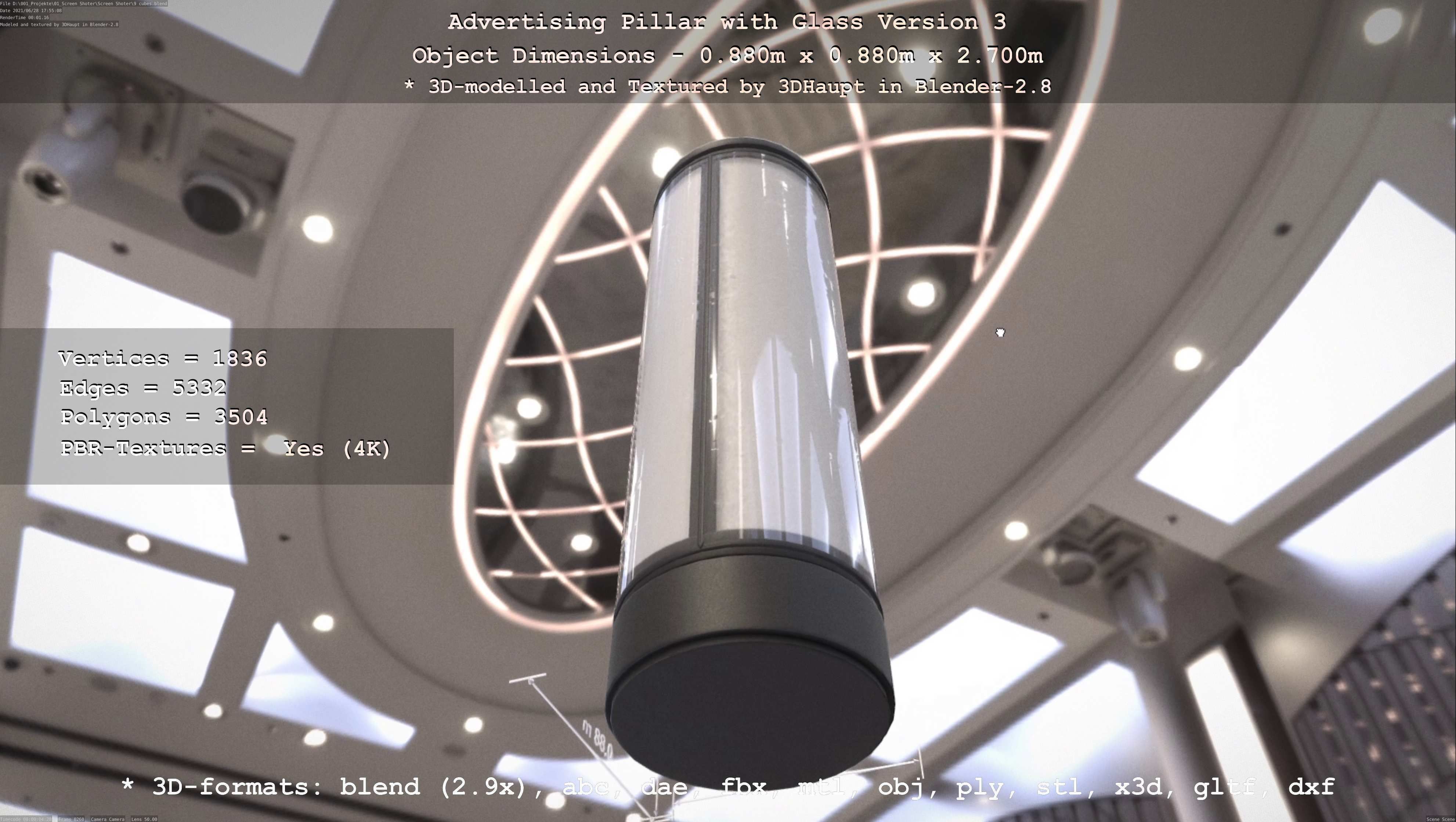 Advertising Pillar with Glass 3 Low-poly 3D model_92