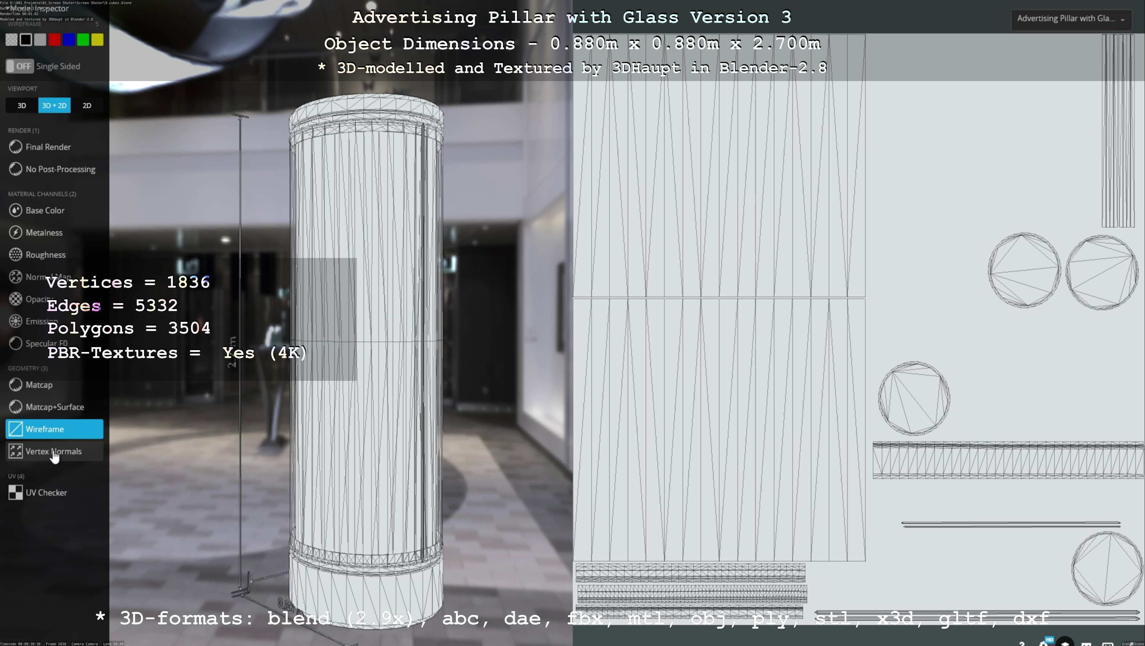 Advertising Pillar with Glass 3 Low-poly 3D model_20
