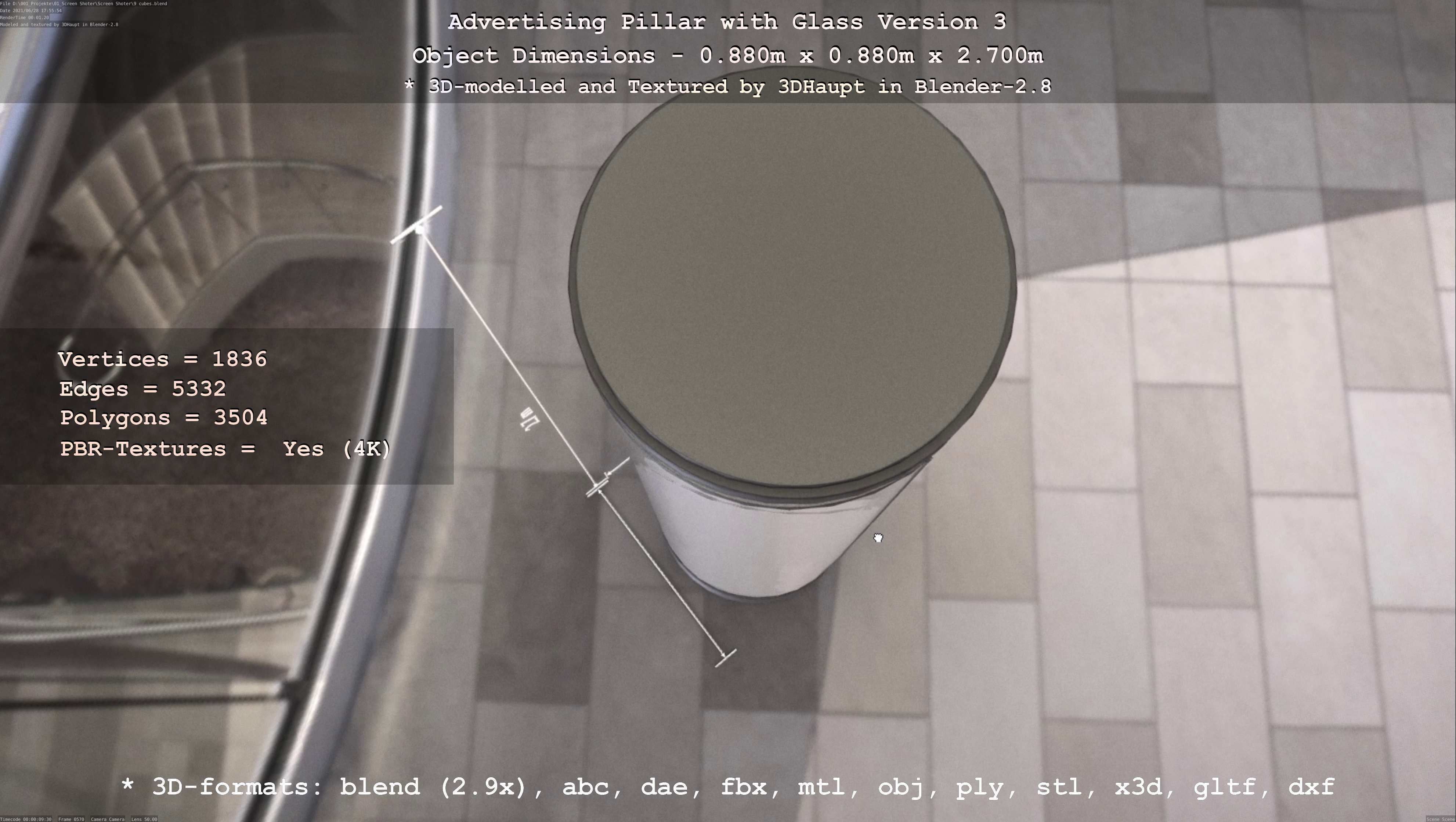 Advertising Pillar with Glass 3 Low-poly 3D model_45